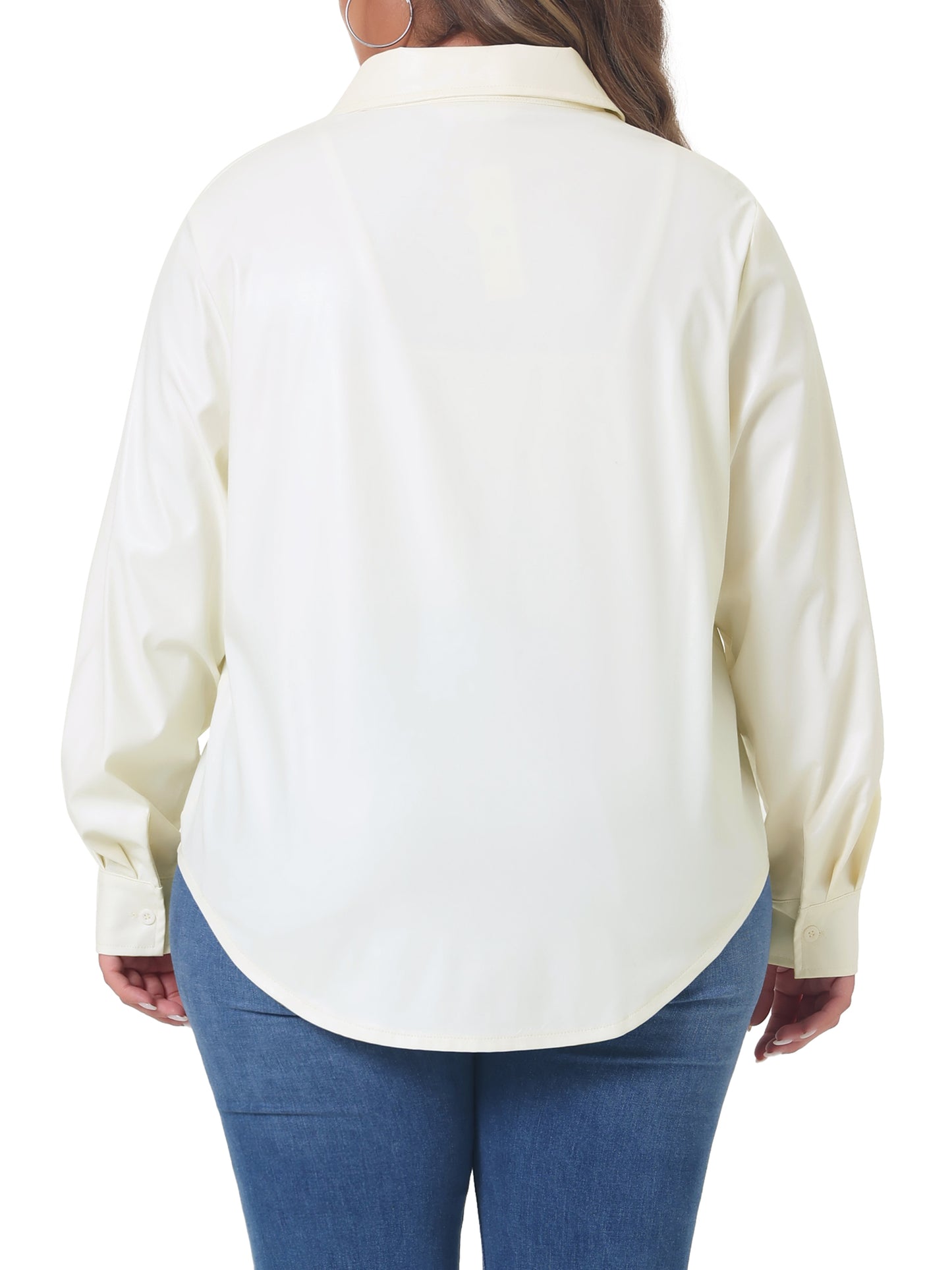 Women Plus Size Faux Leather Jacket Shacket Button Down Shirt