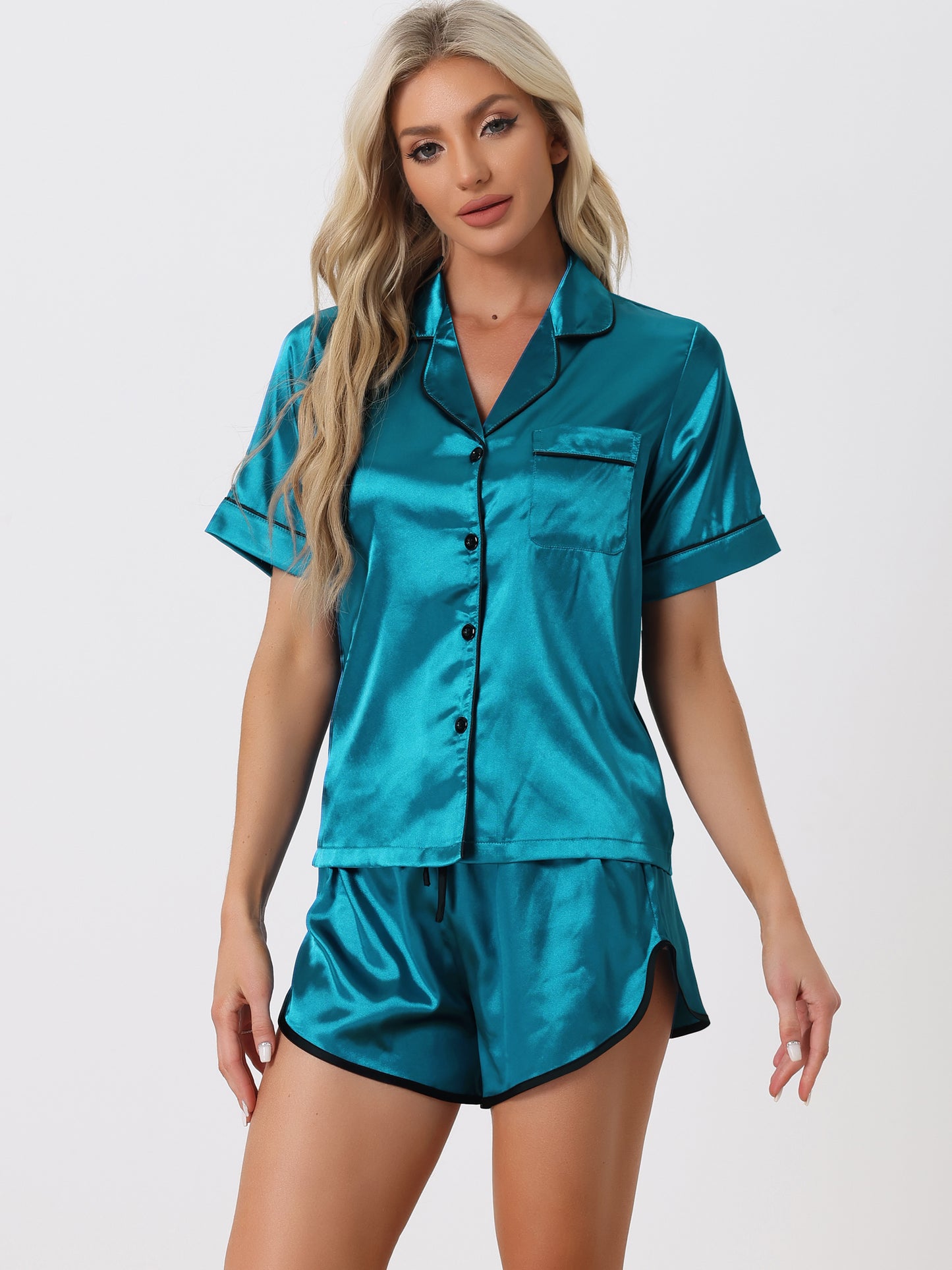 Pyjama en satin pour femme, ensemble de nuit, haut et short
