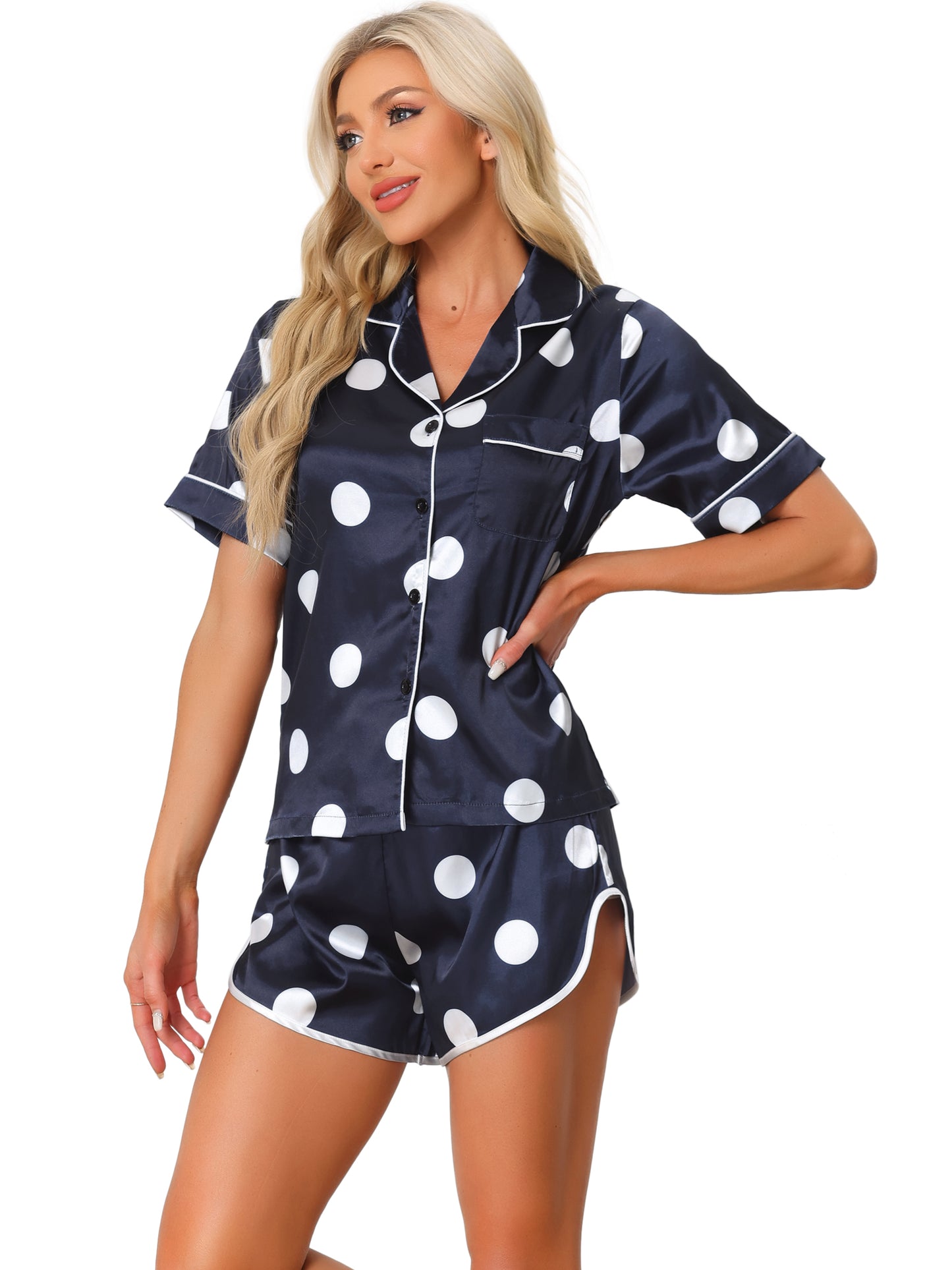 Pijama de satén para mujer, ropa de dormir, top con pantalones cortos, conjunto de pijama para estar en casa