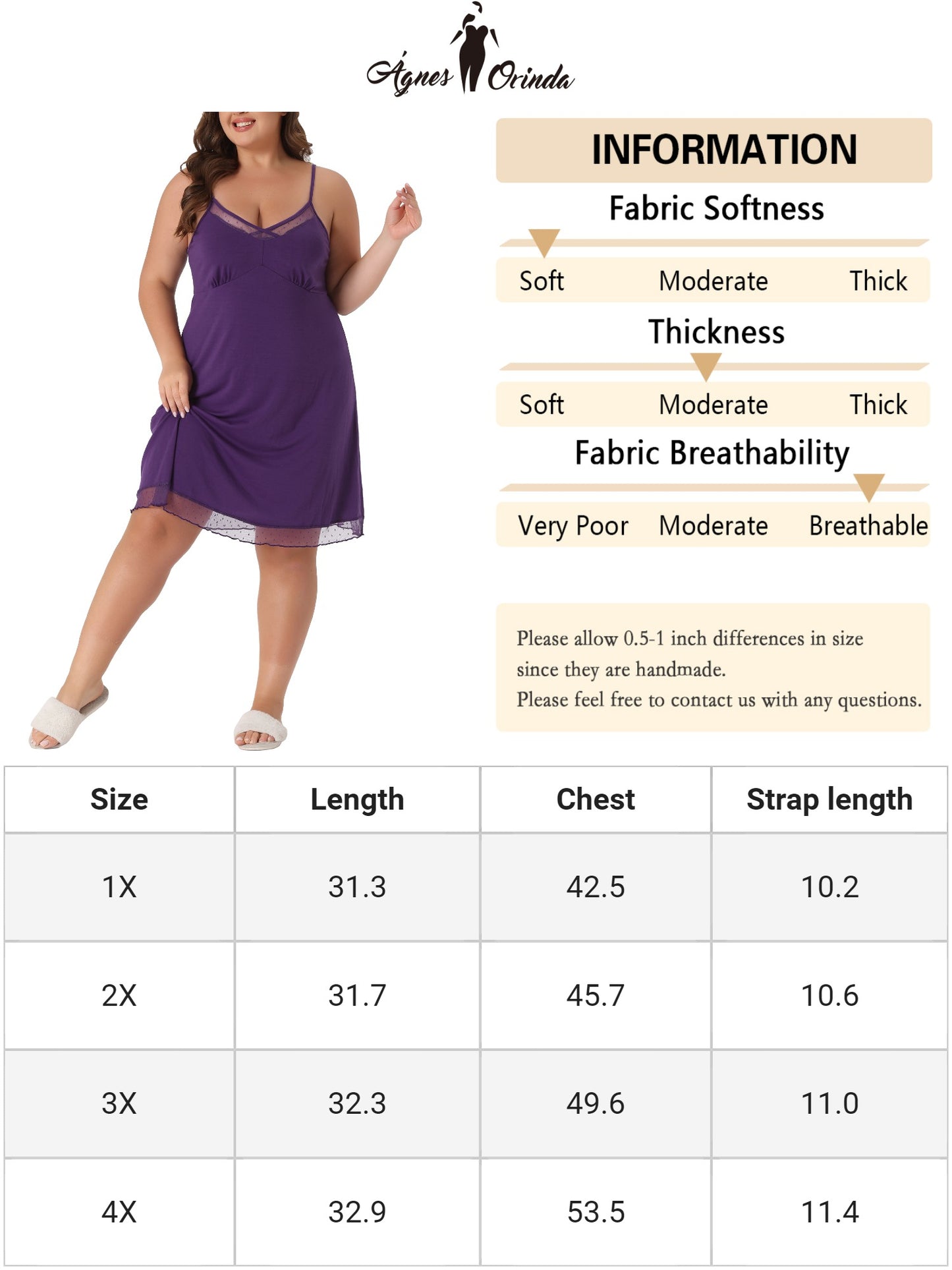 Camisón de malla con cuello en V para mujer, talla grande