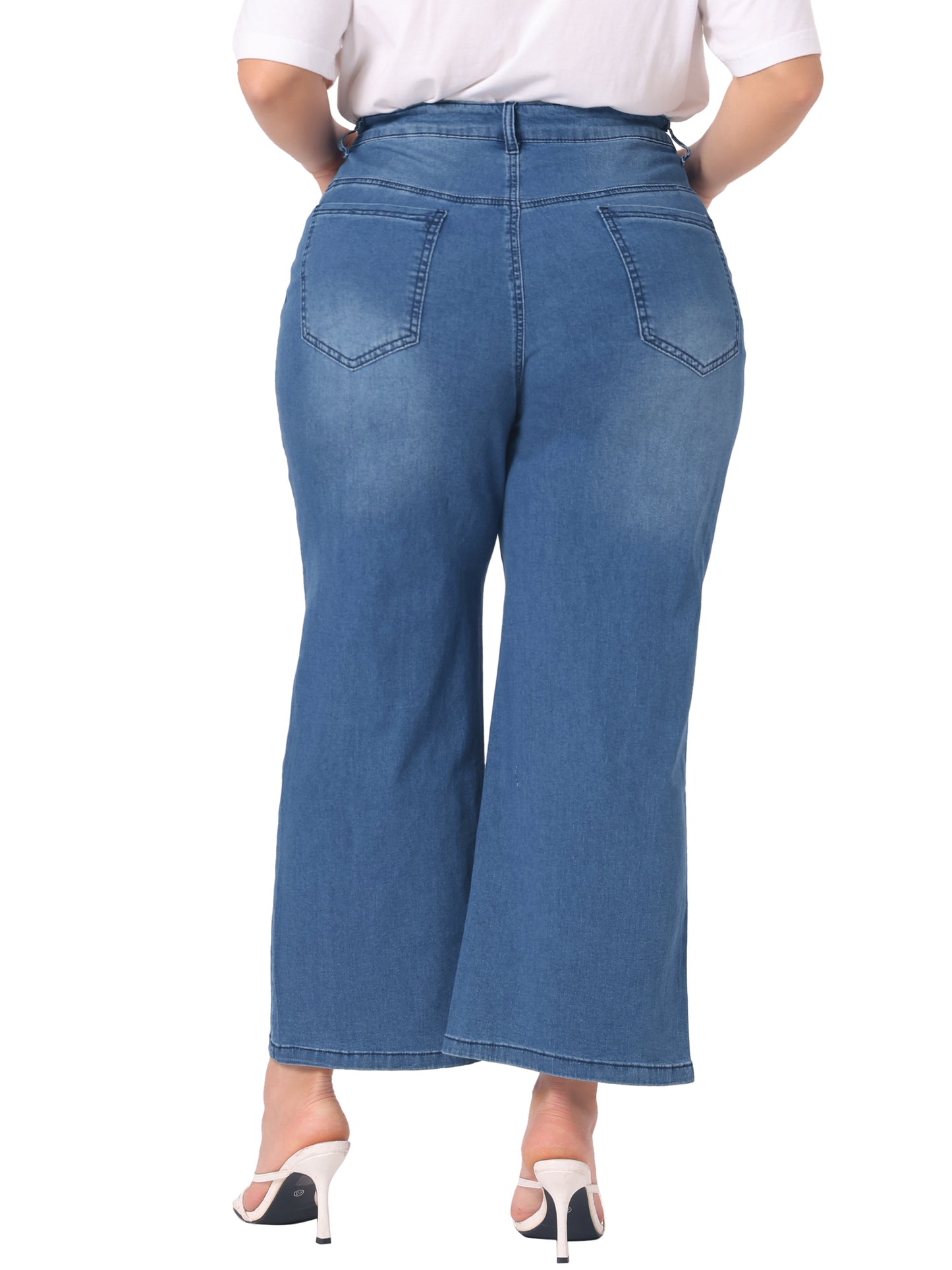Women Plus Size Jeans Stretchy Washed Button Wide Leg Jeans Palazzo Pants