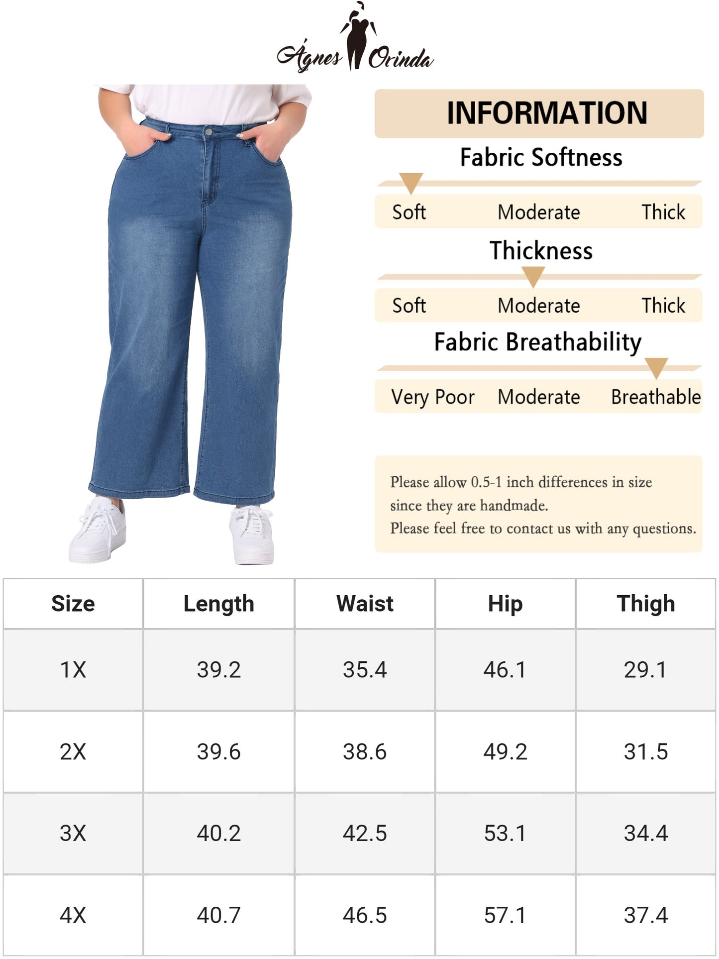 Women Plus Size Jeans Stretchy Washed Button Wide Leg Jeans Palazzo Pants
