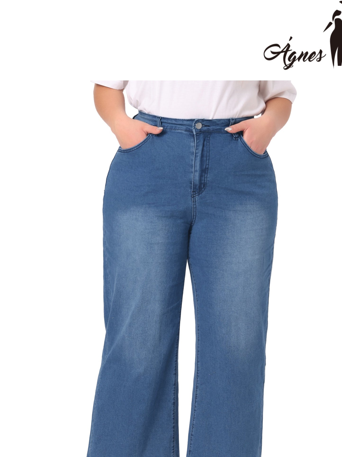 Women Plus Size Jeans Stretchy Washed Button Wide Leg Jeans Palazzo Pants