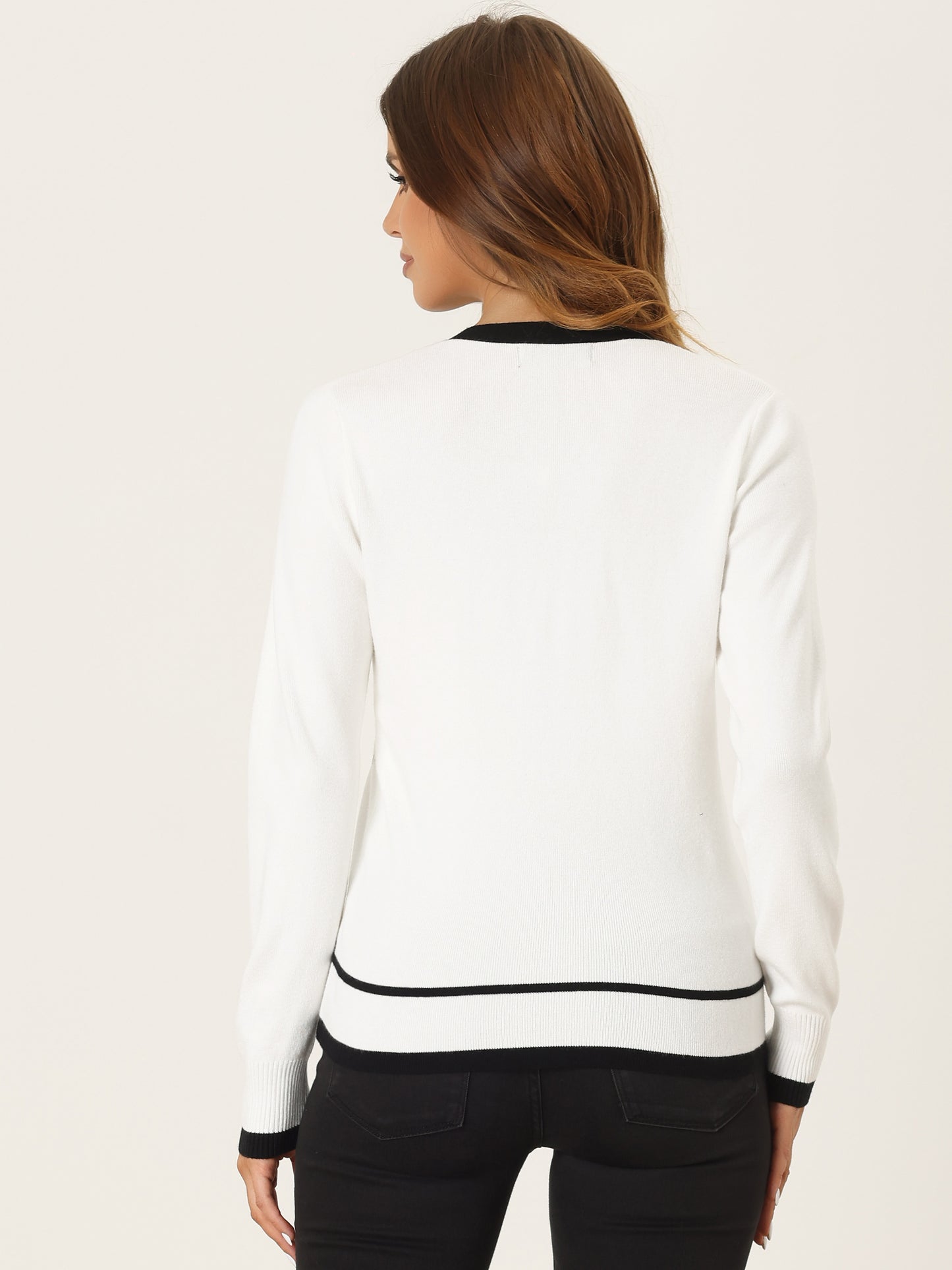 Cárdigan de punto con botones para mujer, cuello en V, manga larga y contraste de colores