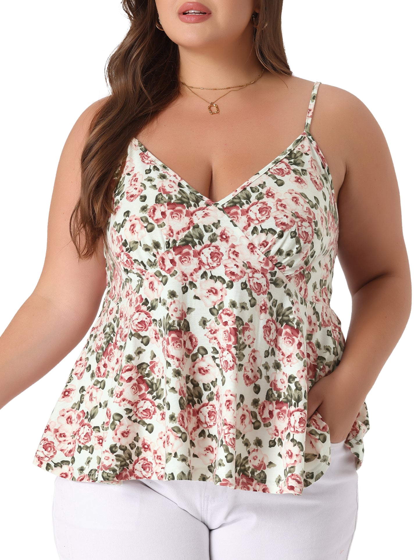 Women Plus Size Top Casual Cami Spaghetti Strap V Neck Sleeveless Camisole