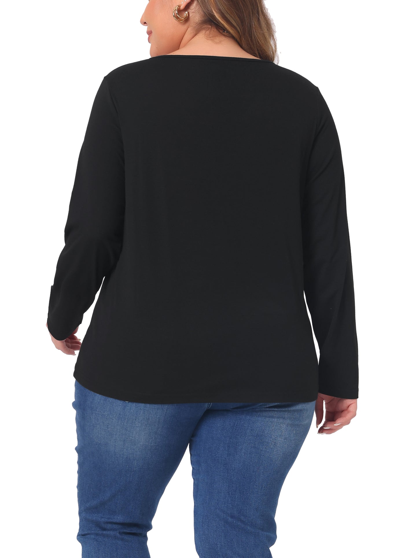 Women Plus Size T-Shirt Casual Tops Button Front Long Sleeve Tee Top