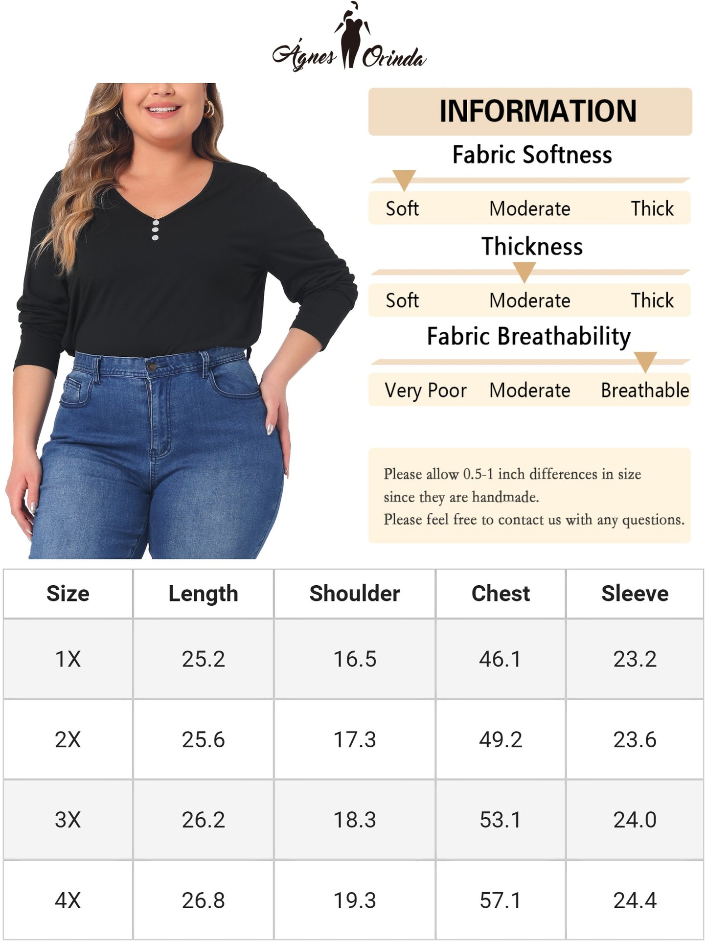 Women Plus Size T-Shirt Casual Tops Button Front Long Sleeve Tee Top