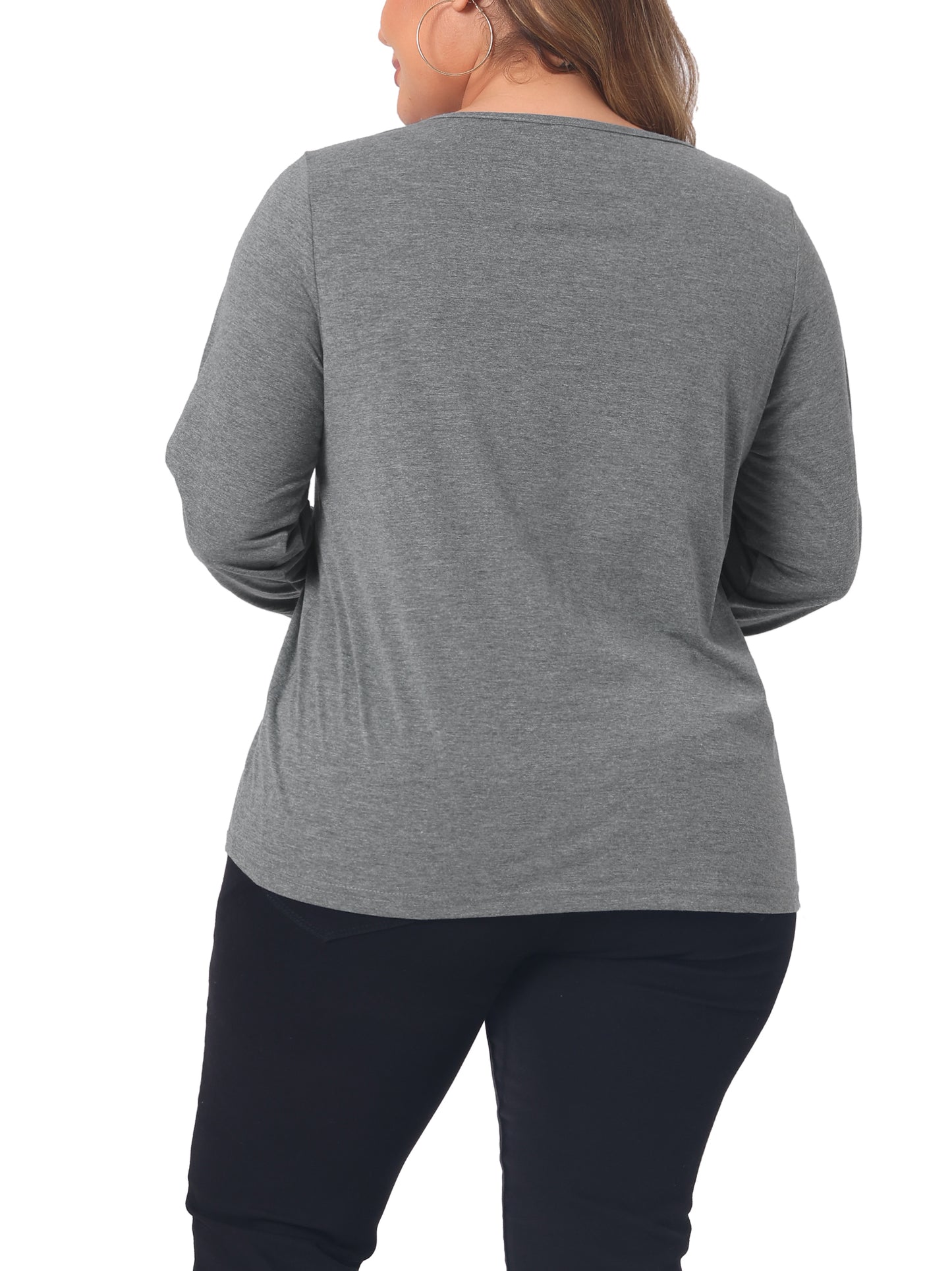 Women Plus Size Top Cross V Neck Casual Long Sleeves T-shirt