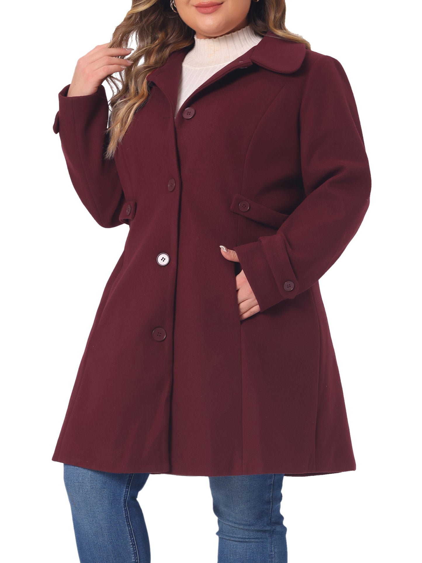 Women Plus Size Coats Peter Pan Collar Cuff Single Breasted Trench Jacket Winter Long Coat