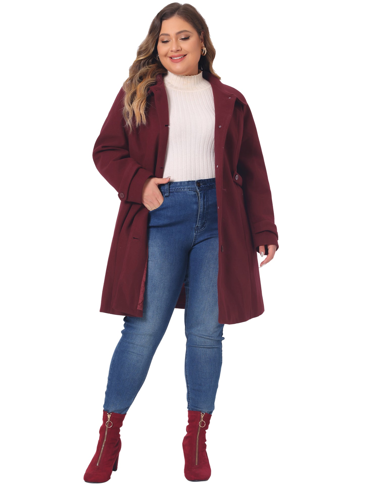 Women Plus Size Coats Peter Pan Collar Cuff Single Breasted Trench Jacket Winter Long Coat