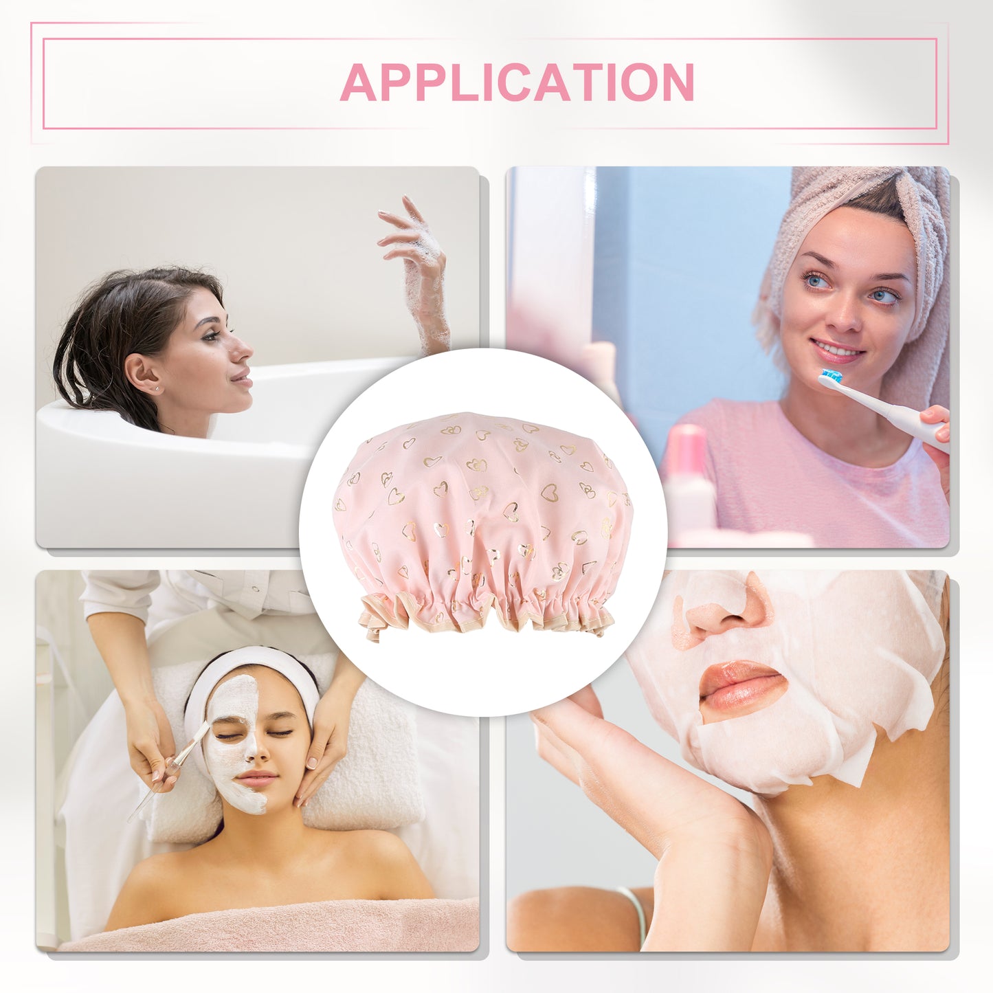 3 Pcs Shower Cap, 2 Layers Heart Shape Bathing Hair Cap