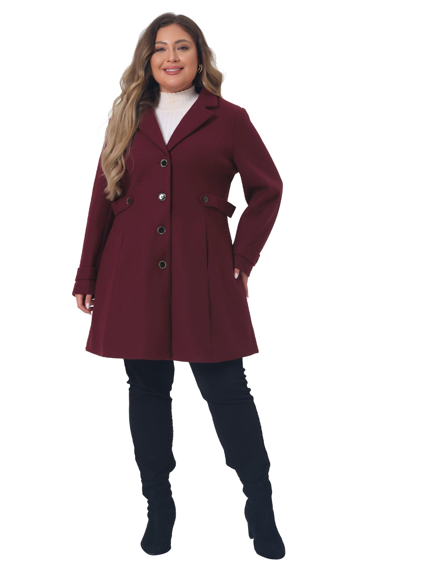 Women Plus Size Coat Single Breasted Notched Lapel Elegant Winter Long Coat