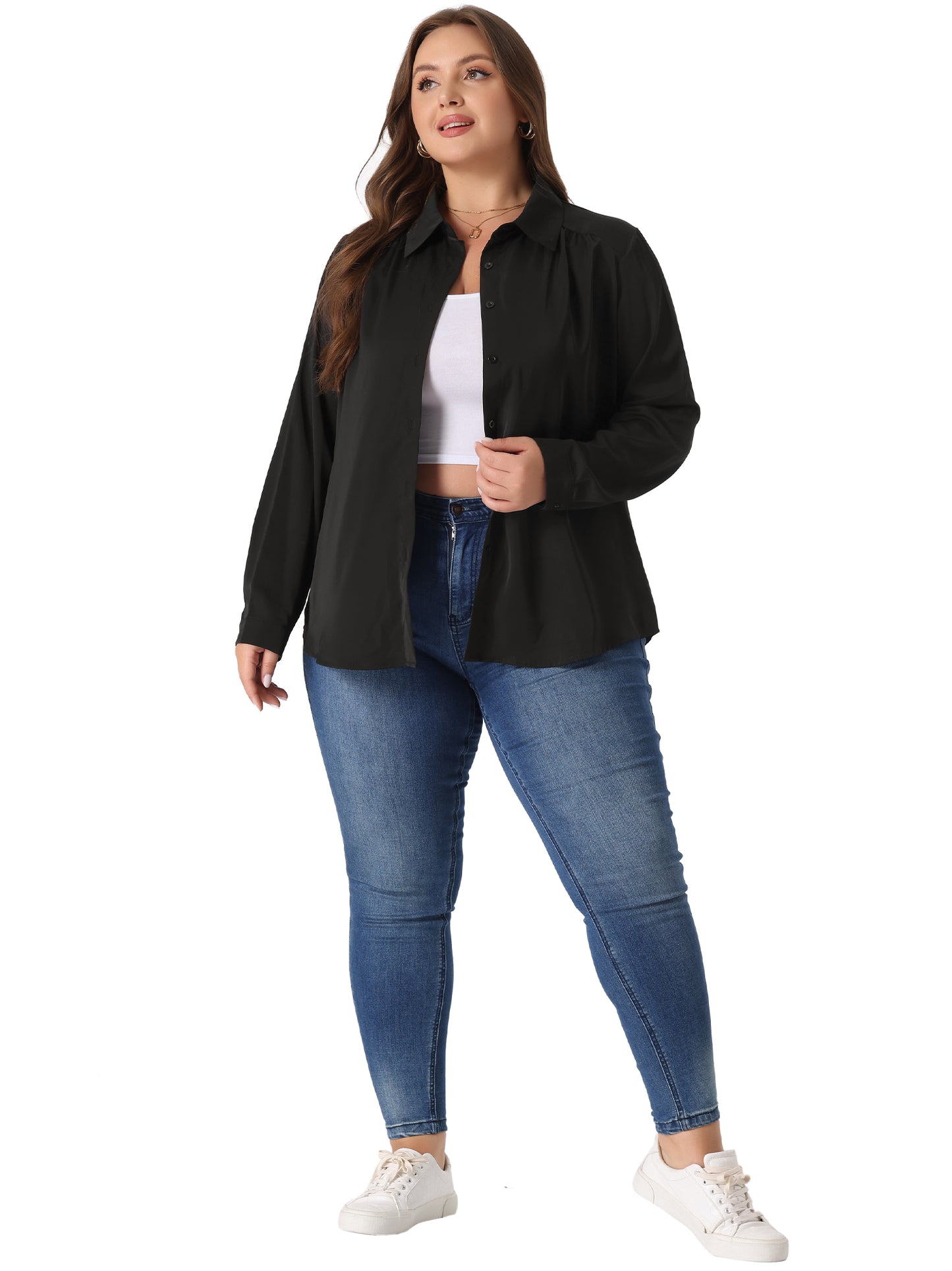 Women Plus Size Shirt Classic-Fit Button Down Long Sleeve Business Office Top