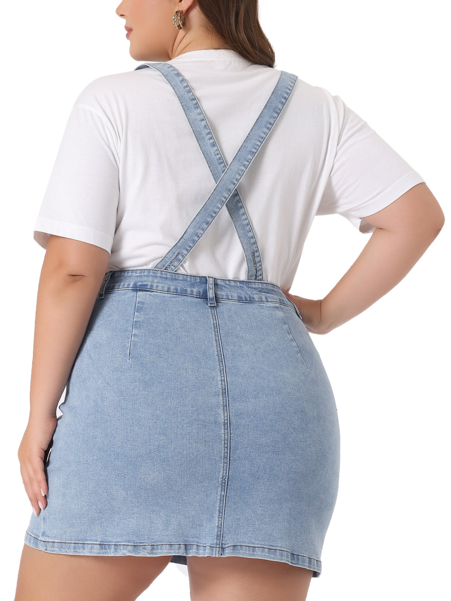 Women Plus Size Suspender Skirt Adjustable Strap Cross Back Mini Denim A-Line Overall Dress