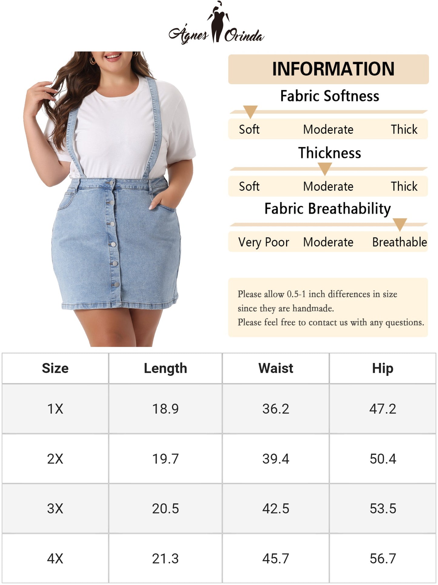 Women Plus Size Suspender Skirt Adjustable Strap Cross Back Mini Denim A-Line Overall Dress