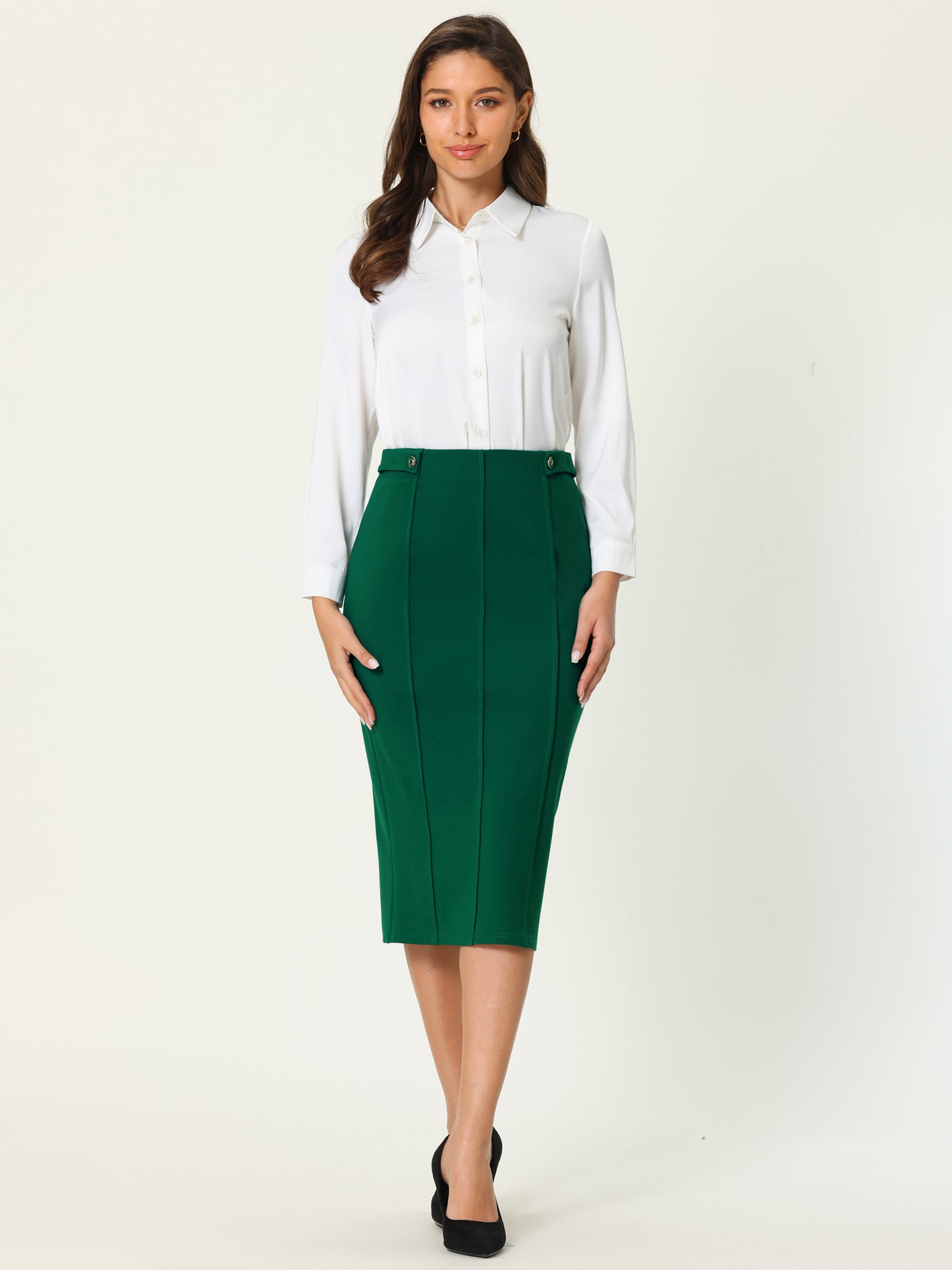 Women's Work Pencil Skirt High Waist Office Stretch Bodycon Midi Skirt