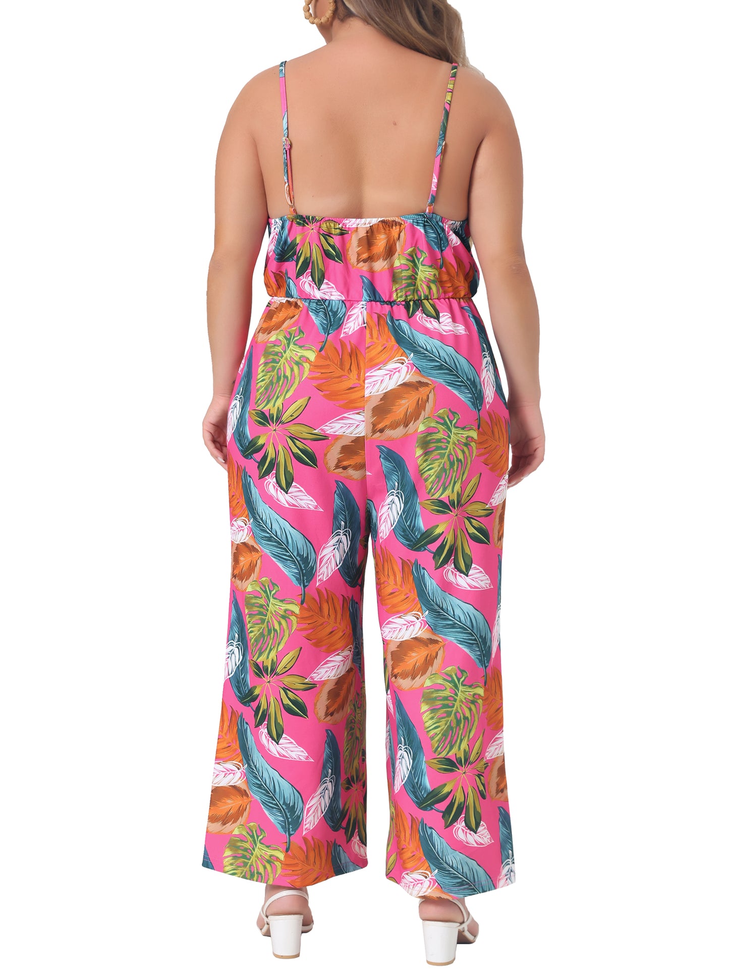 Mono de talla grande para mujer, sin mangas, con tirantes finos ajustables, elástico, pantalón largo, mono enterizo