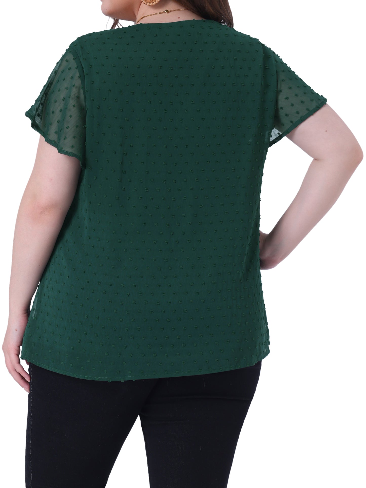 Women Plus Size Swiss Dots Blouses V Neck Summer Short Sleeve Casual Top