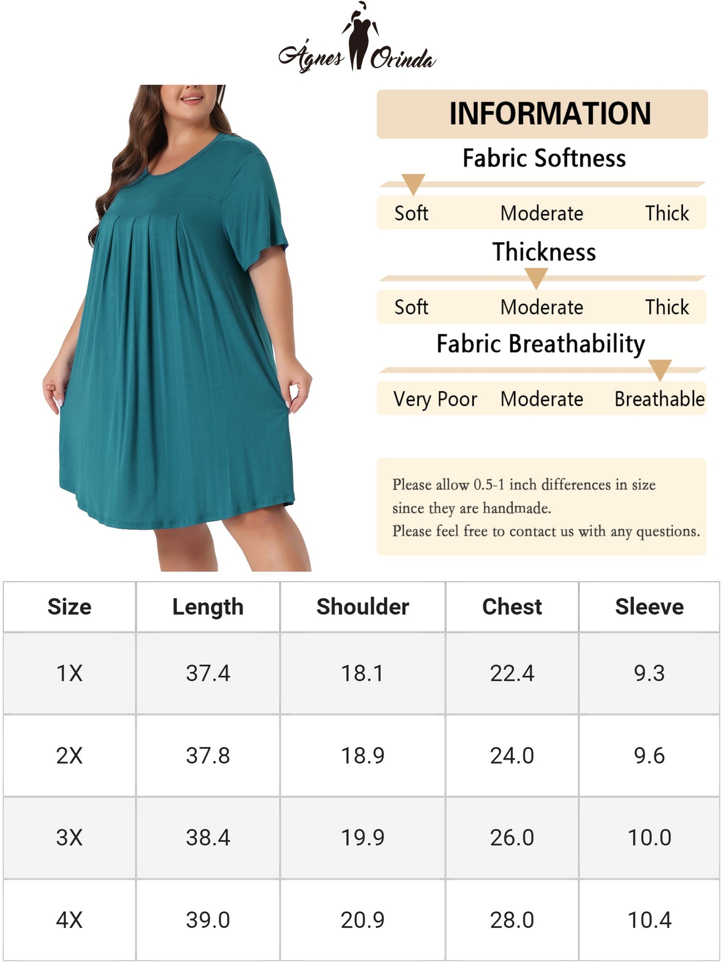 Women Plus Size Nightgown Short Sleeve Round Neck Pajama Nightshirt