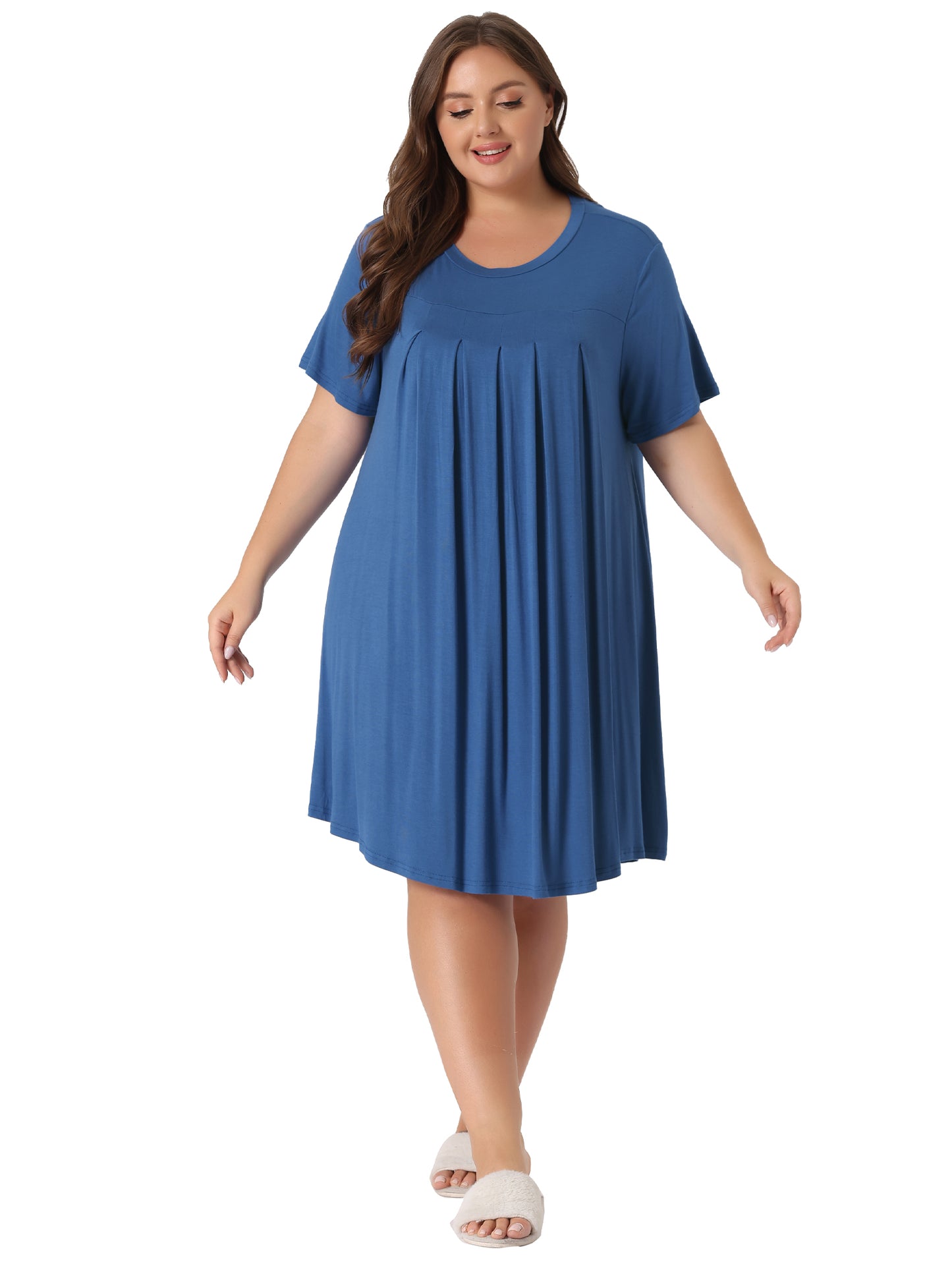 Women Plus Size Nightgown Short Sleeve Round Neck Pajama Nightshirt
