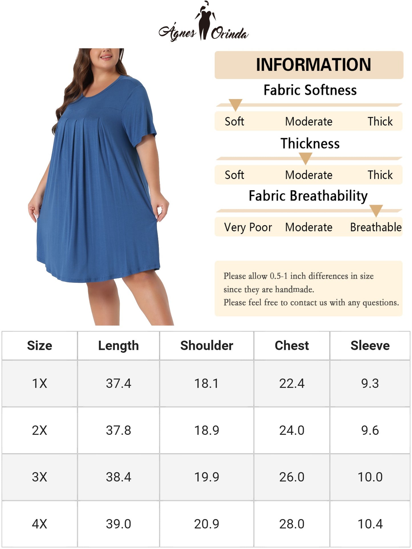 Women Plus Size Nightgown Short Sleeve Round Neck Pajama Nightshirt