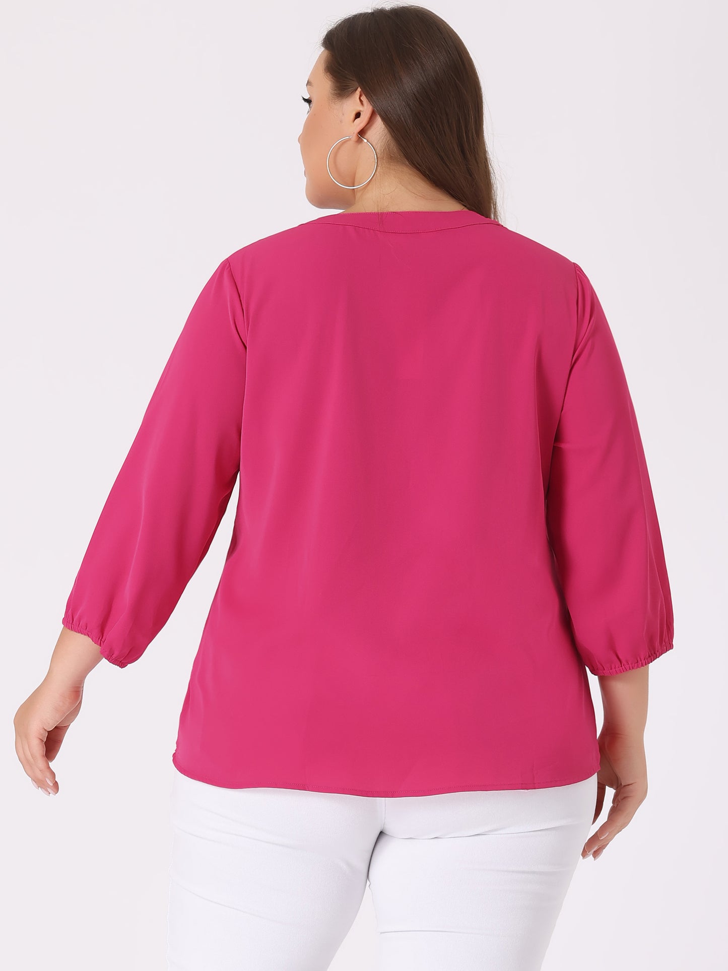 Women's Plus Size Work Round Neck Ruffle Chiffon Blouse Top