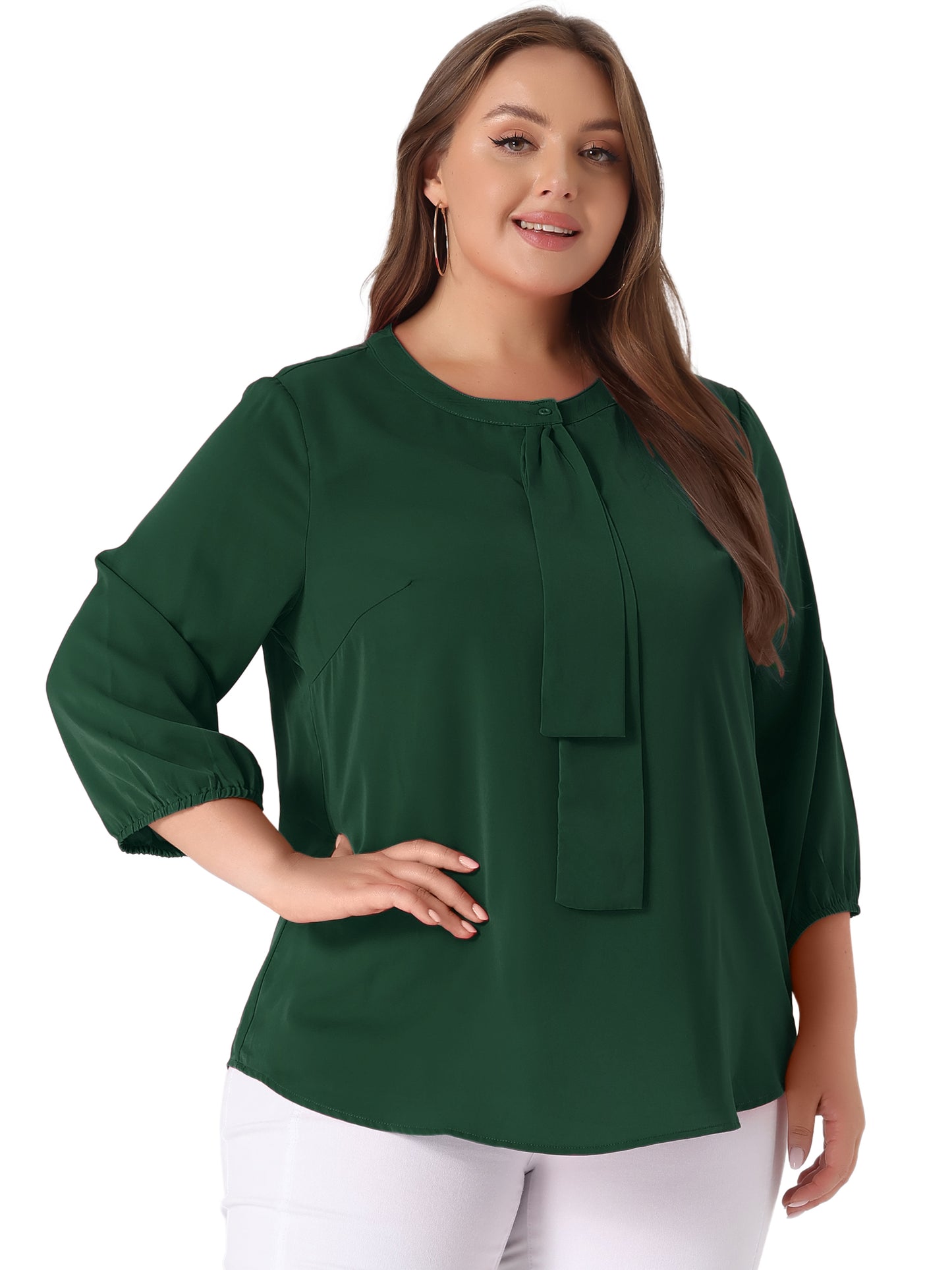 Women's Plus Size Work Round Neck Ruffle Chiffon Blouse Top