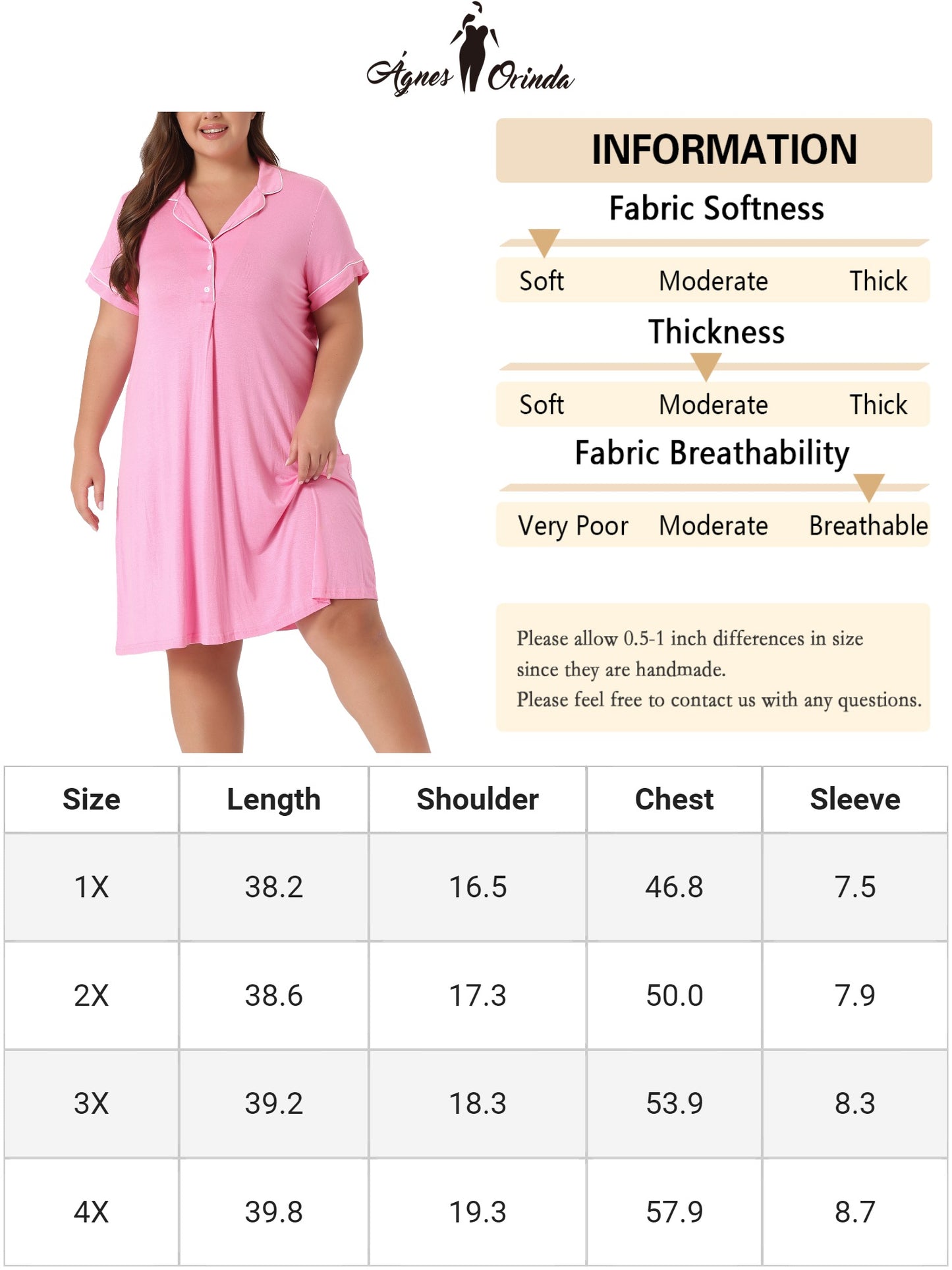 Women Plus Size Sleep Shirt Short Sleeves Pajama Button Down Nightgown Nightdress Sleepwear