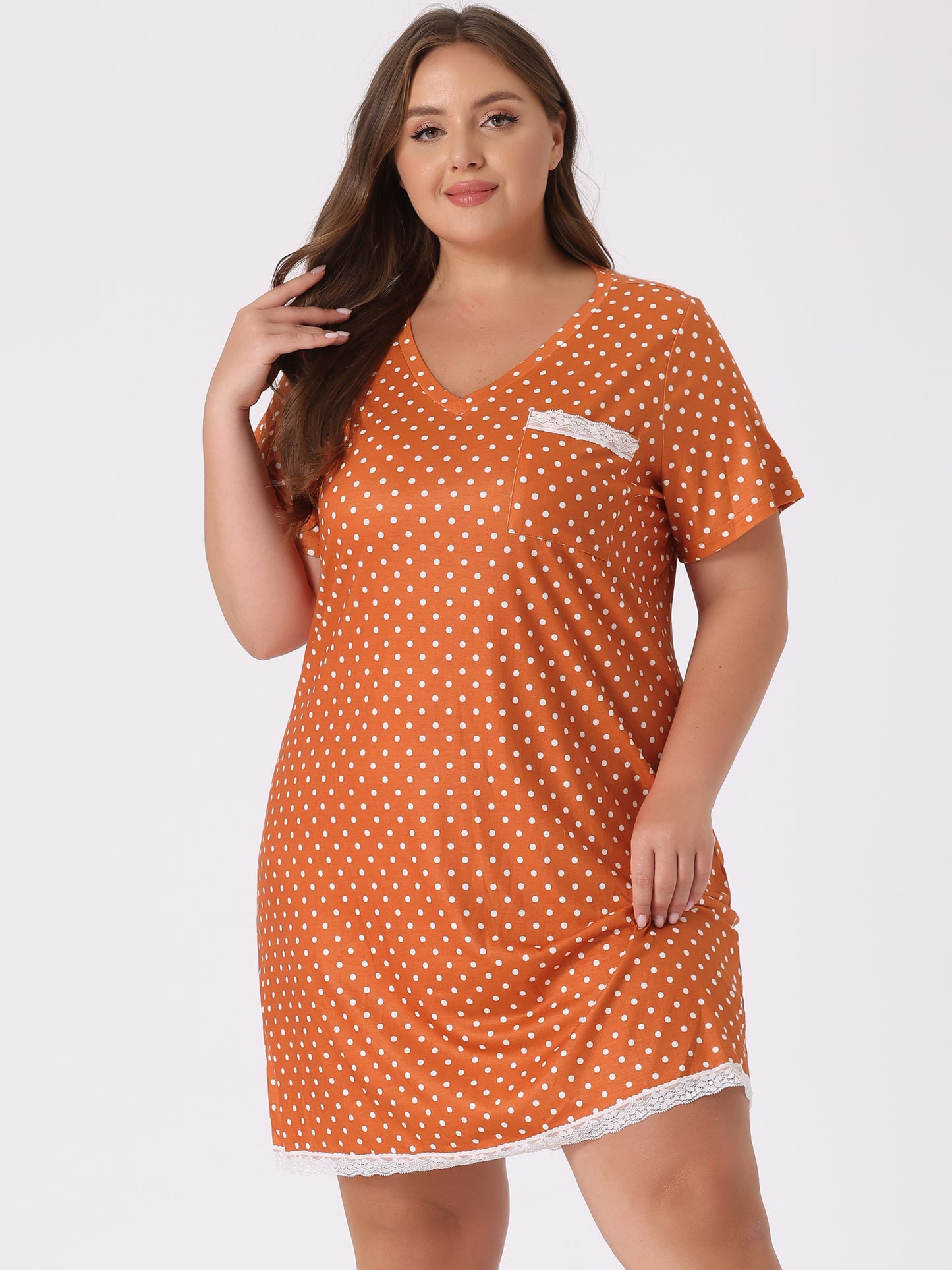 Camisón de talla grande para mujer, ropa de dormir, camisón de manga corta con ribete de encaje, vestido de pijama