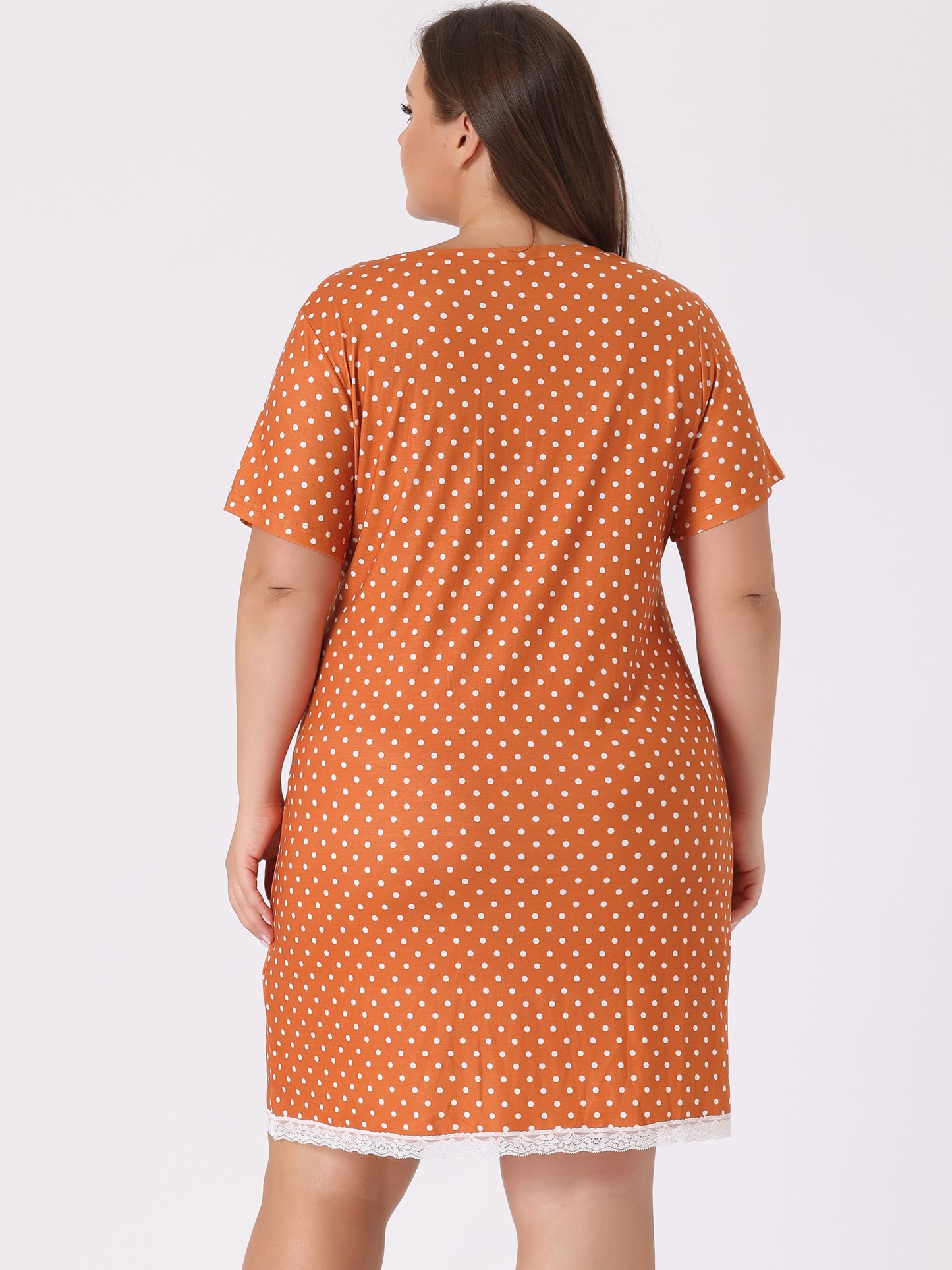 Camisón de talla grande para mujer, ropa de dormir, camisón de manga corta con ribete de encaje, vestido de pijama