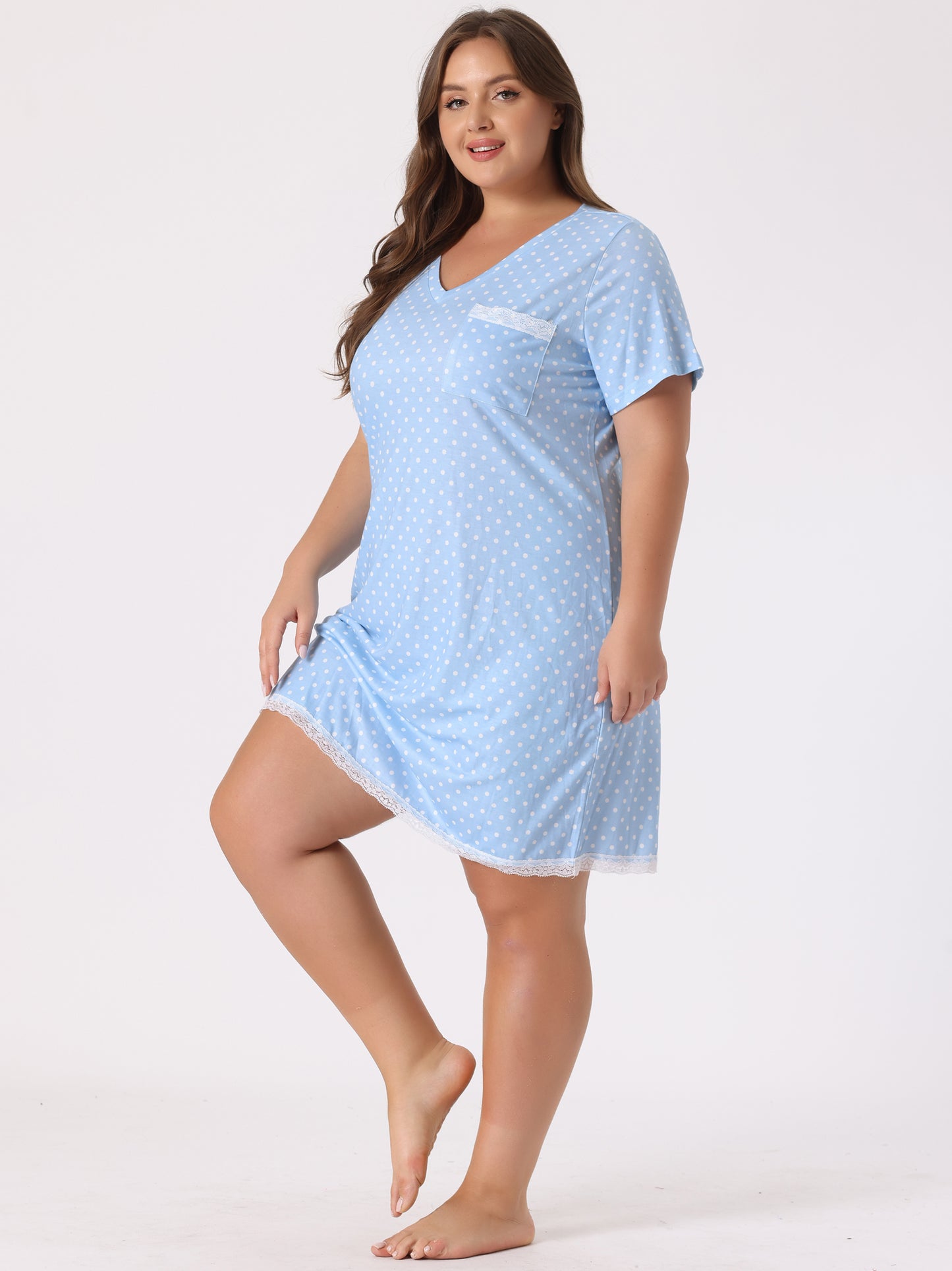 Women's Plus Size Nightgown Sleepwear Sleepshirt Short Sleeve Lace Trim Nightshirt Pajama Dress