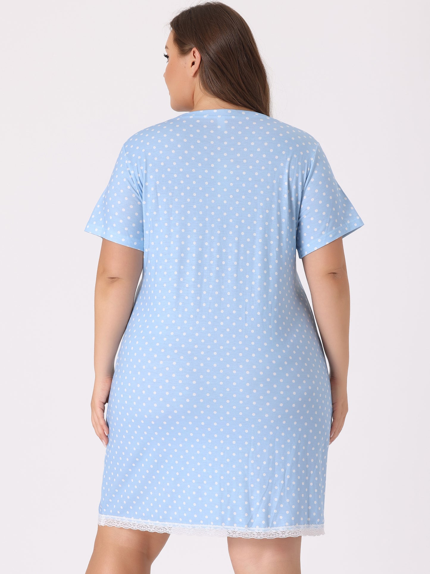Women's Plus Size Nightgown Sleepwear Sleepshirt Short Sleeve Lace Trim Nightshirt Pajama Dress