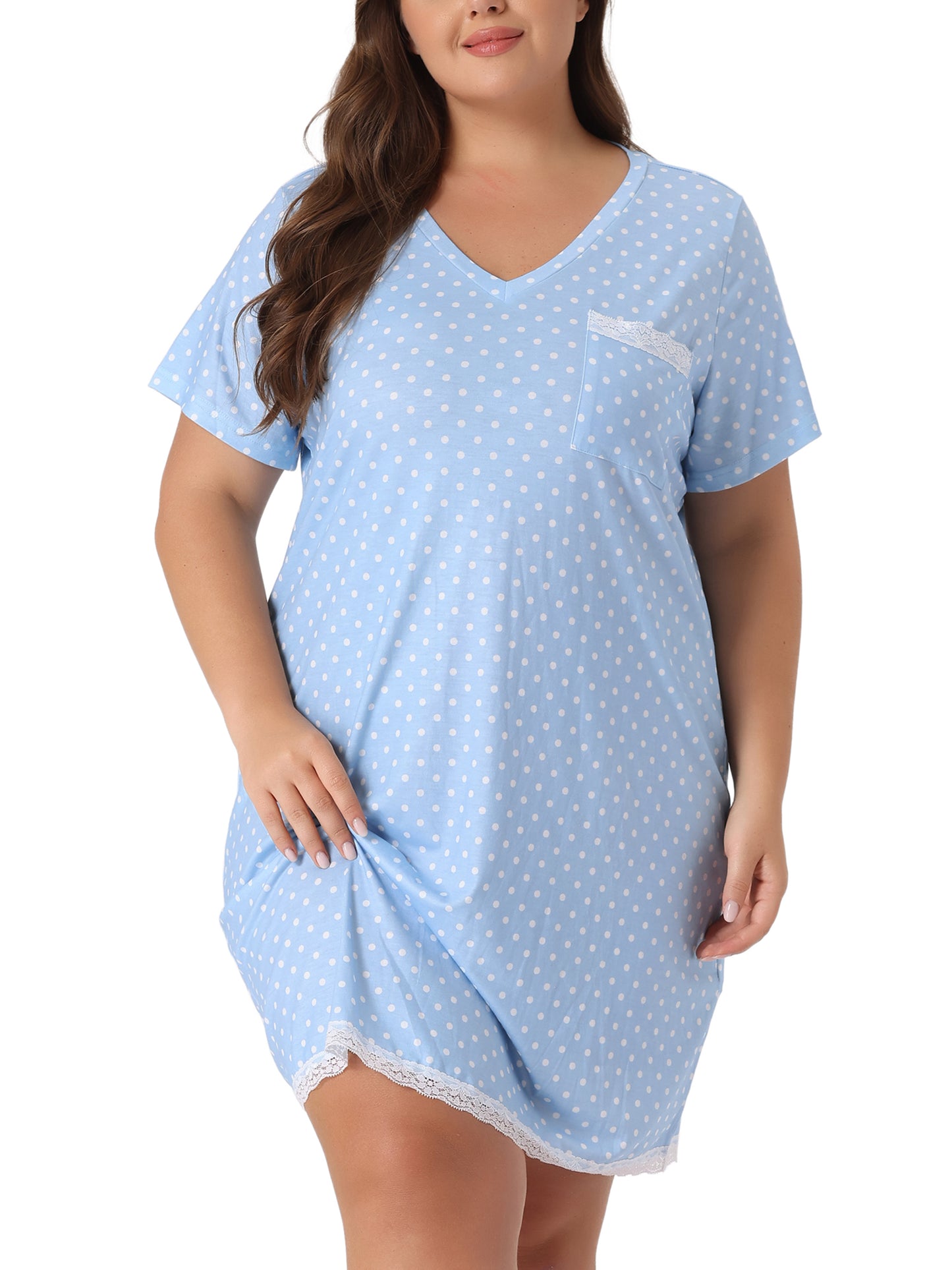 Women's Plus Size Nightgown Sleepwear Sleepshirt Short Sleeve Lace Trim Nightshirt Pajama Dress