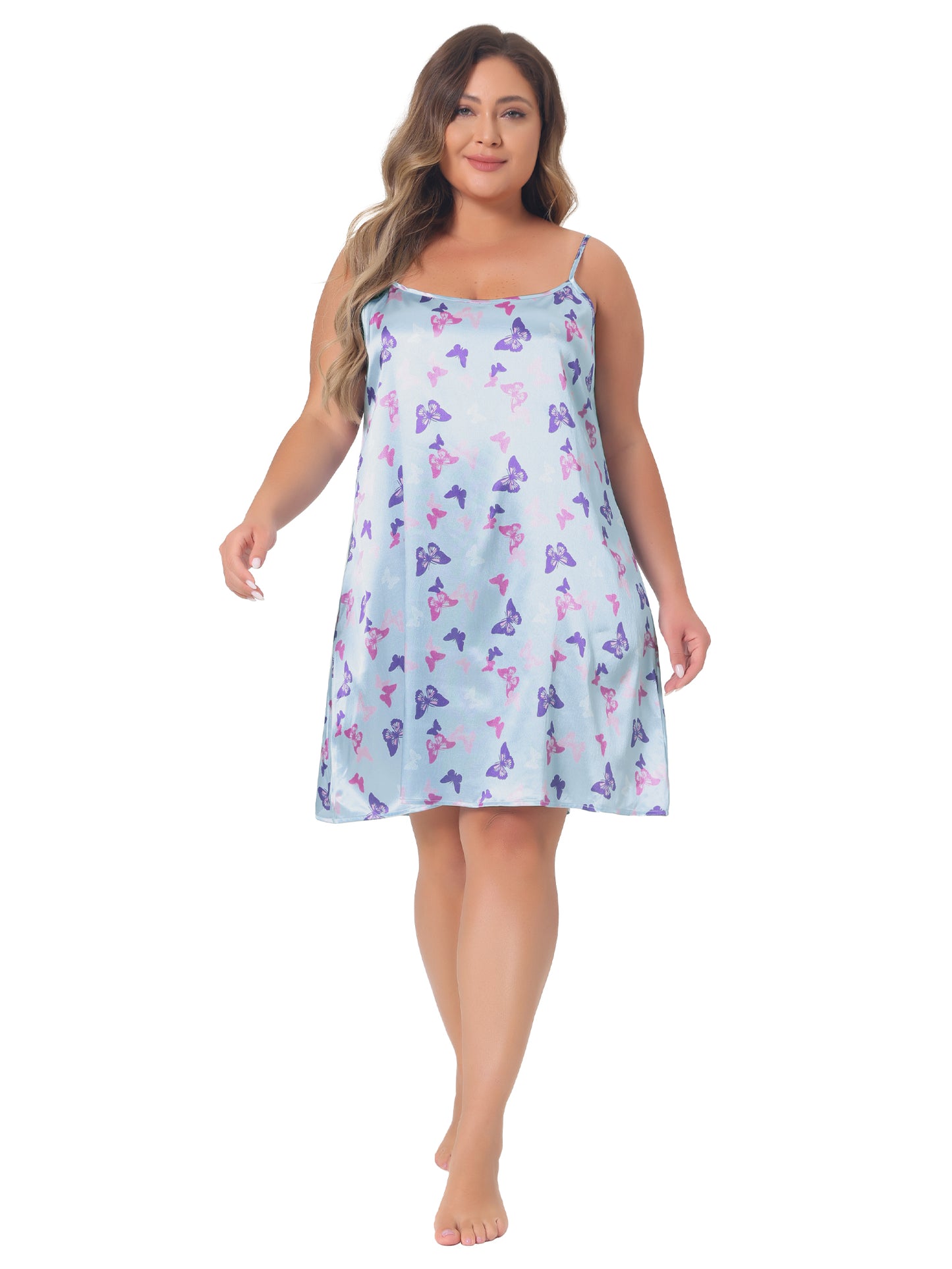 Women Plus Size Nightgown Camisole Sleeveles Heart Print Lingerie Dress Sleepwear