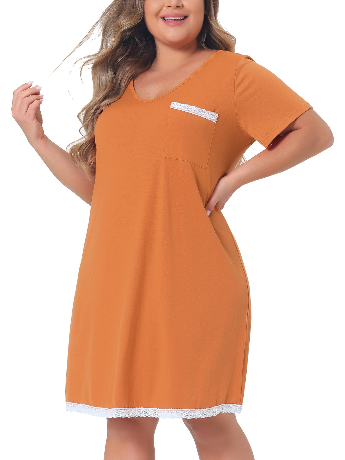 Women Plus Size Nightgown Sleepwear Sleepshirt Short Sleeve Lace Trim Pajama Nightshirt