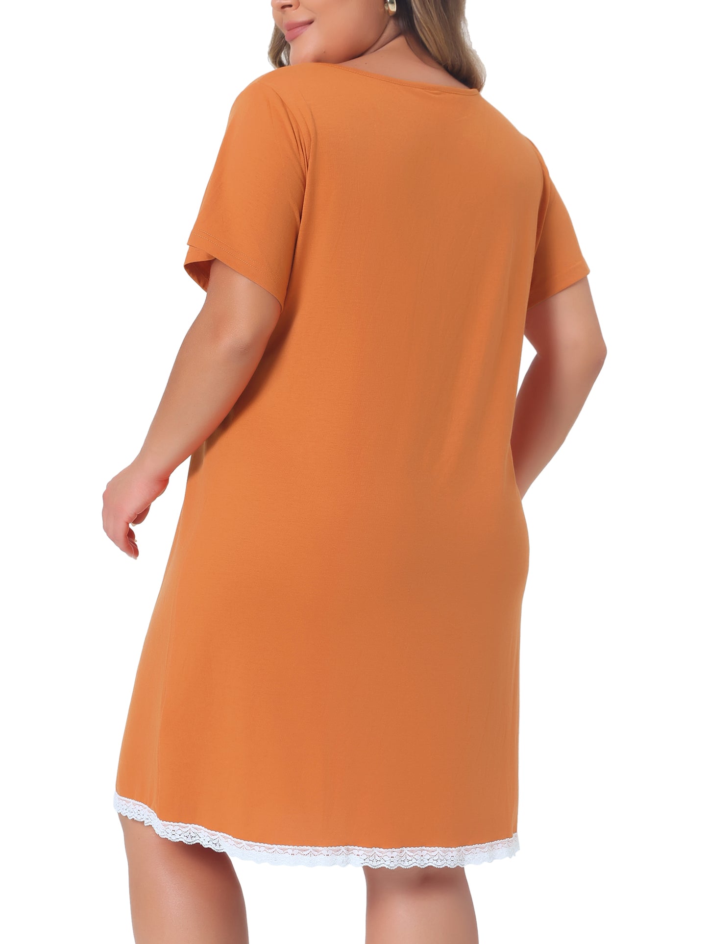 Women Plus Size Nightgown Sleepwear Sleepshirt Short Sleeve Lace Trim Pajama Nightshirt