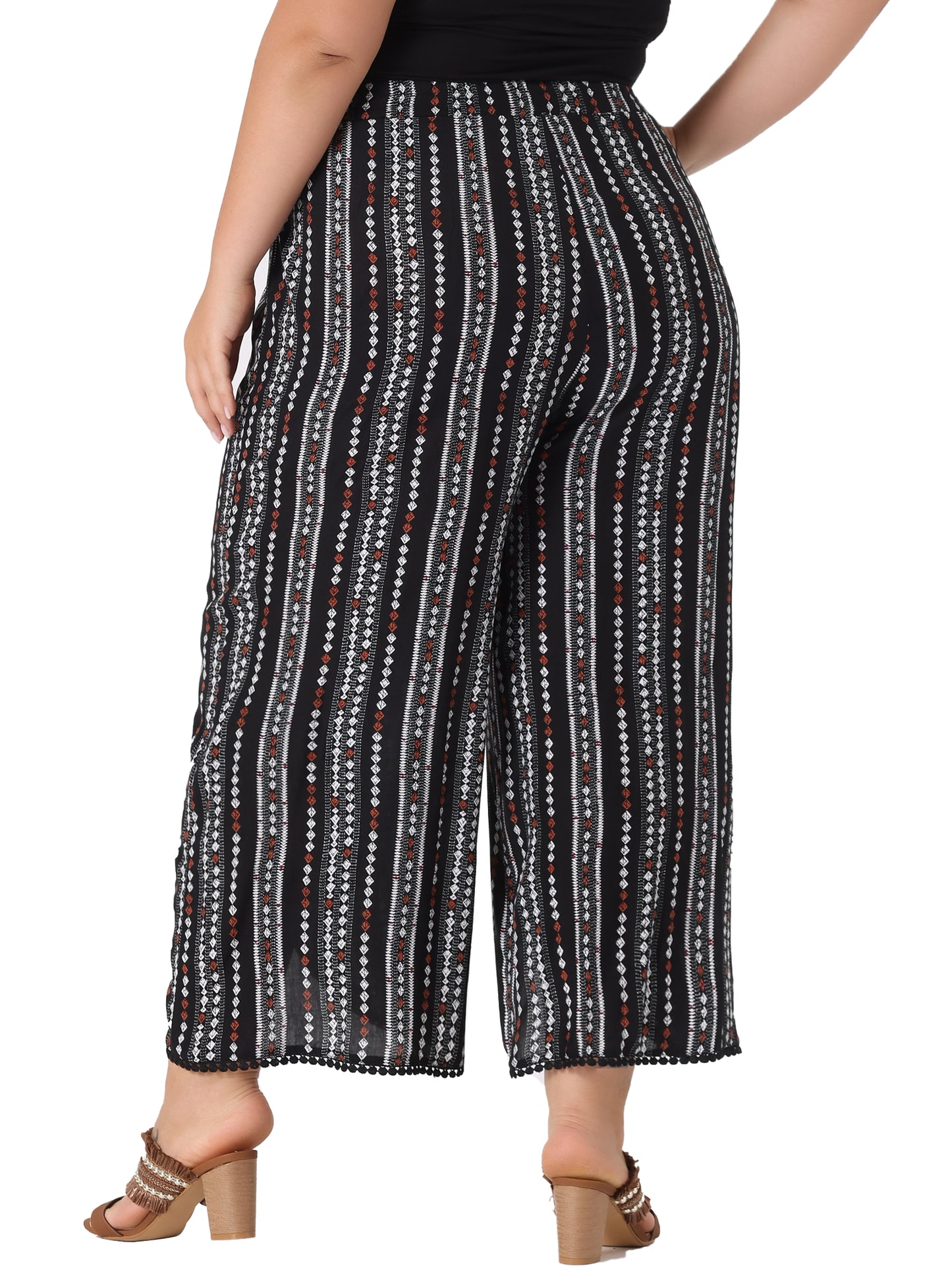 Women Plus Size Split Elastic Waist Flowy Striped Wide Leg Pants