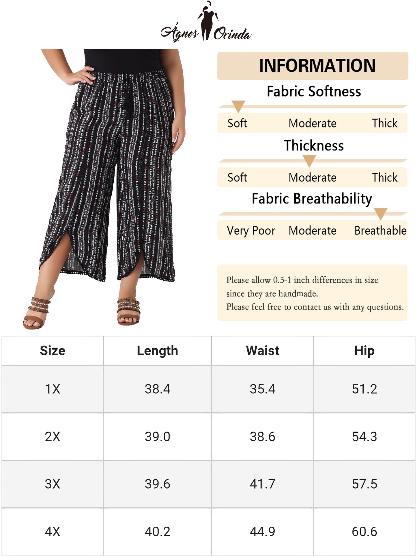 Women Plus Size Split Elastic Waist Flowy Striped Wide Leg Pants