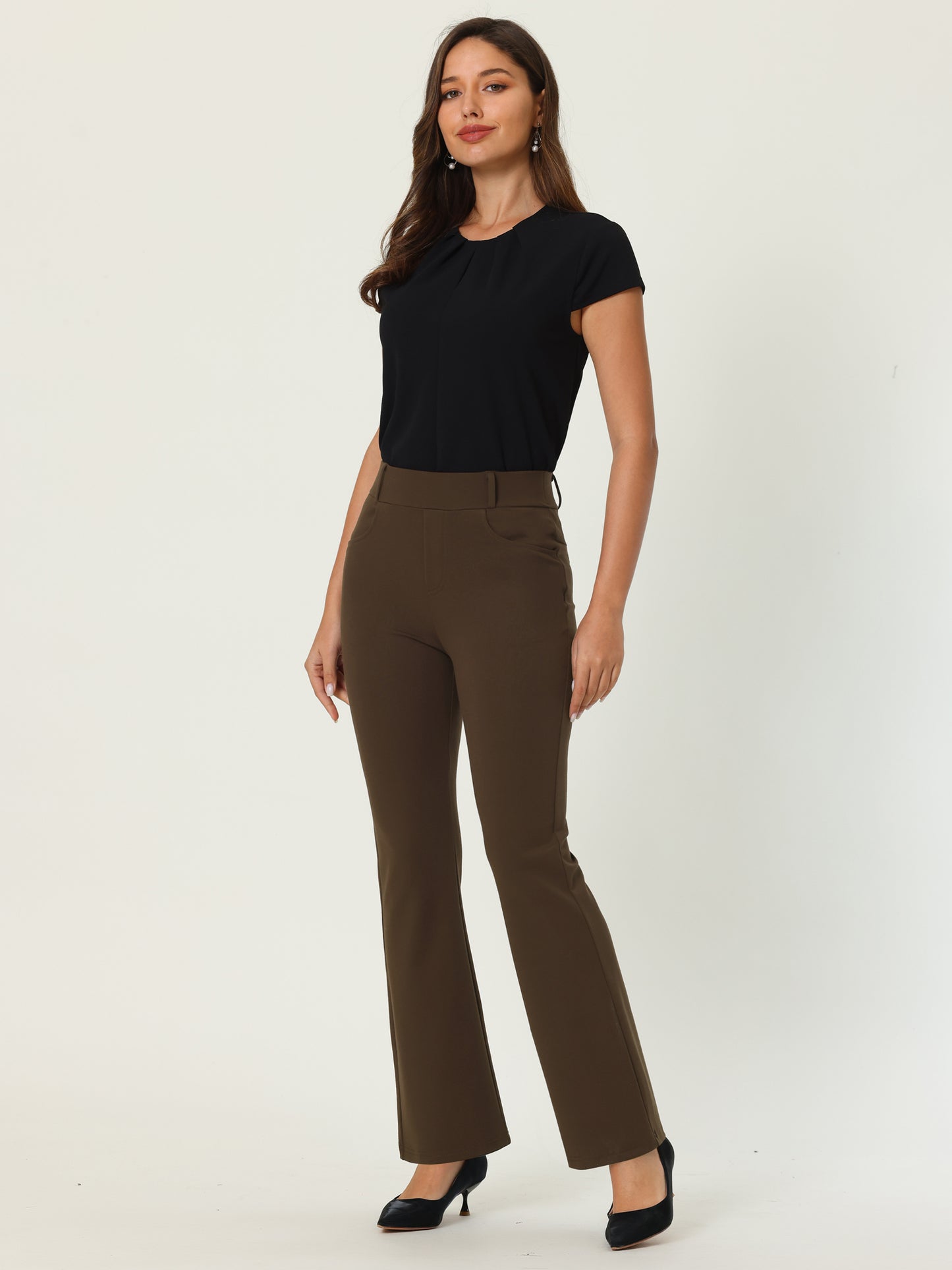 Pantalones largos de trabajo acampanados con pierna acampanada para mujer