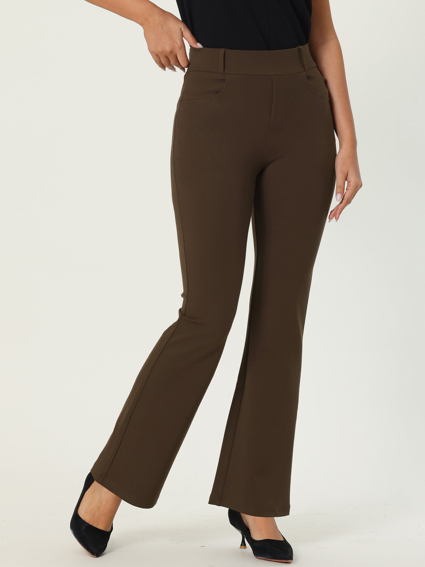 Pantalones largos de trabajo acampanados con pierna acampanada para mujer