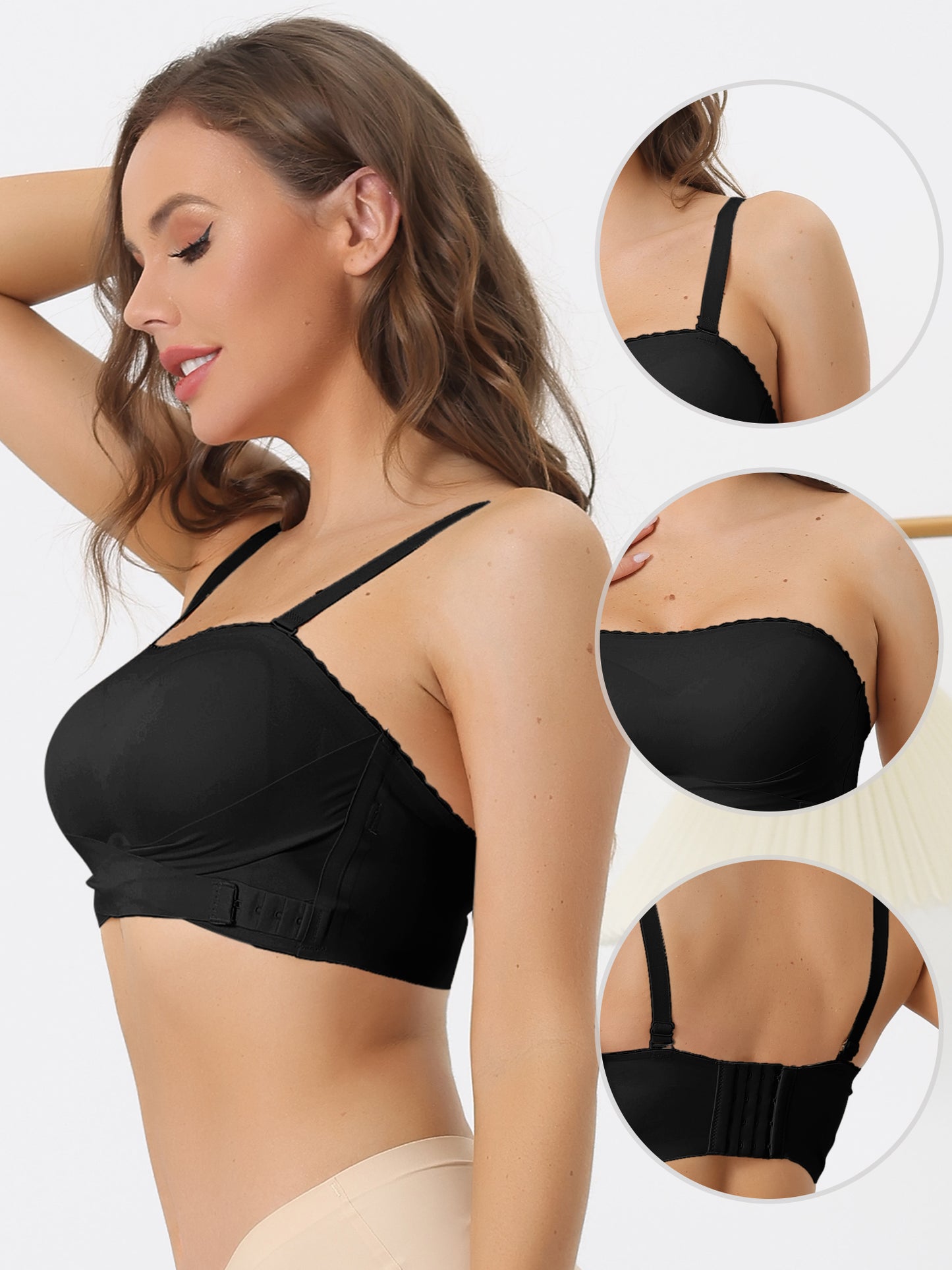 Women's Strapless Breathable Wirefree Adjustable Straps Push-up Removable Pads Bralettes