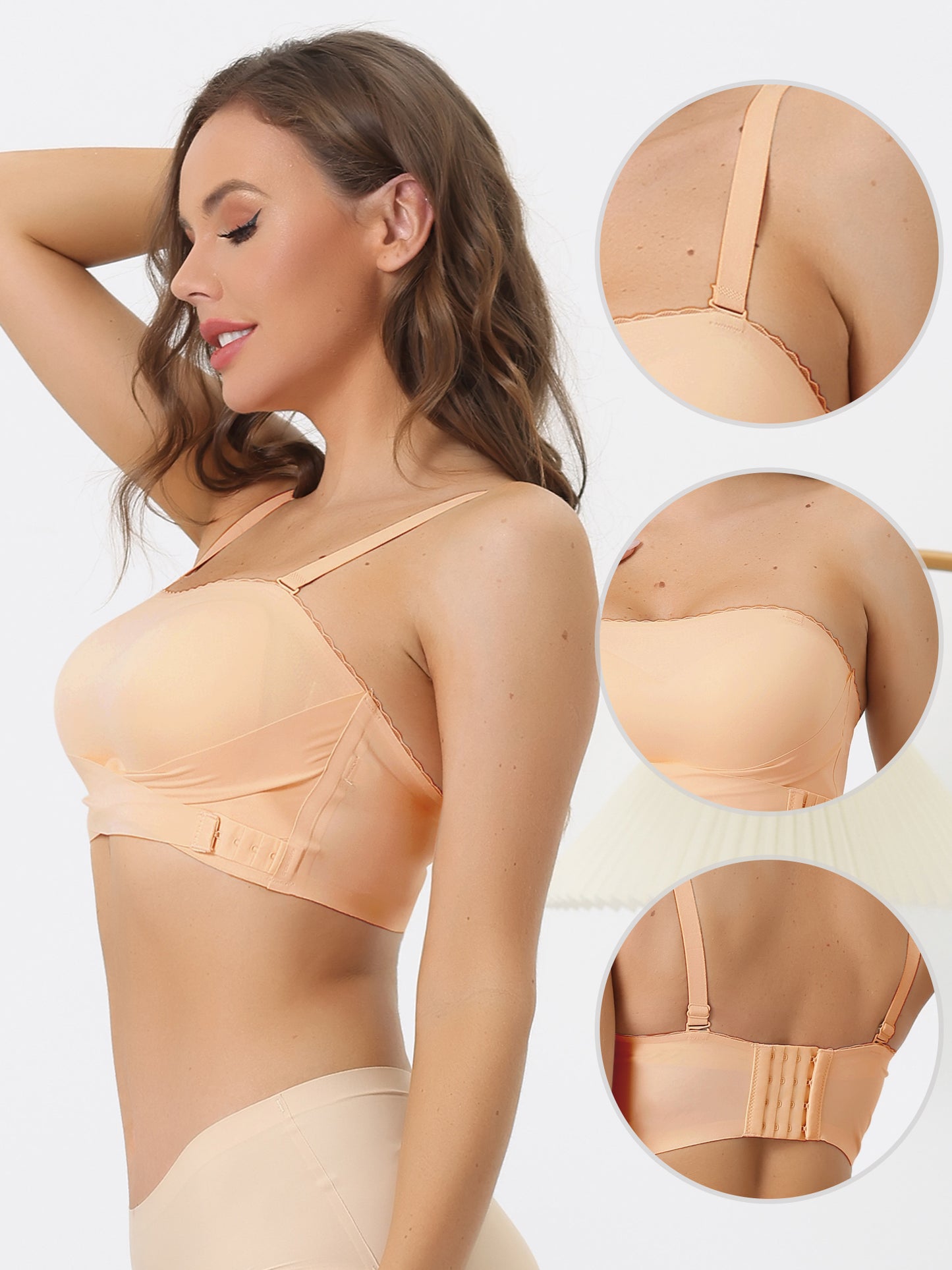 Women's Strapless Breathable Wirefree Adjustable Straps Push-up Removable Pads Bralettes