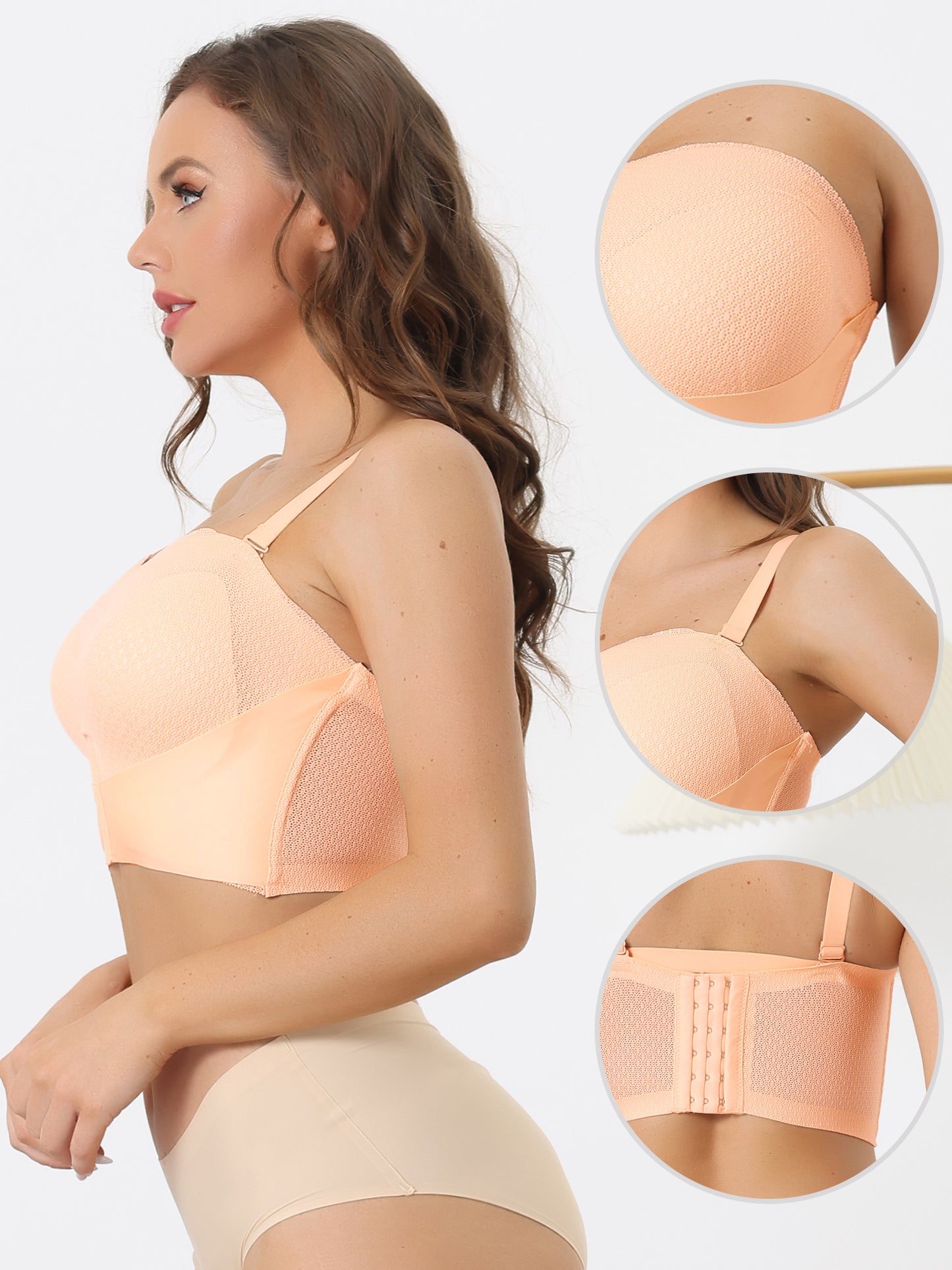 Women's Wirefree Breathable Push-up Front Bucking Support Strapless Bra