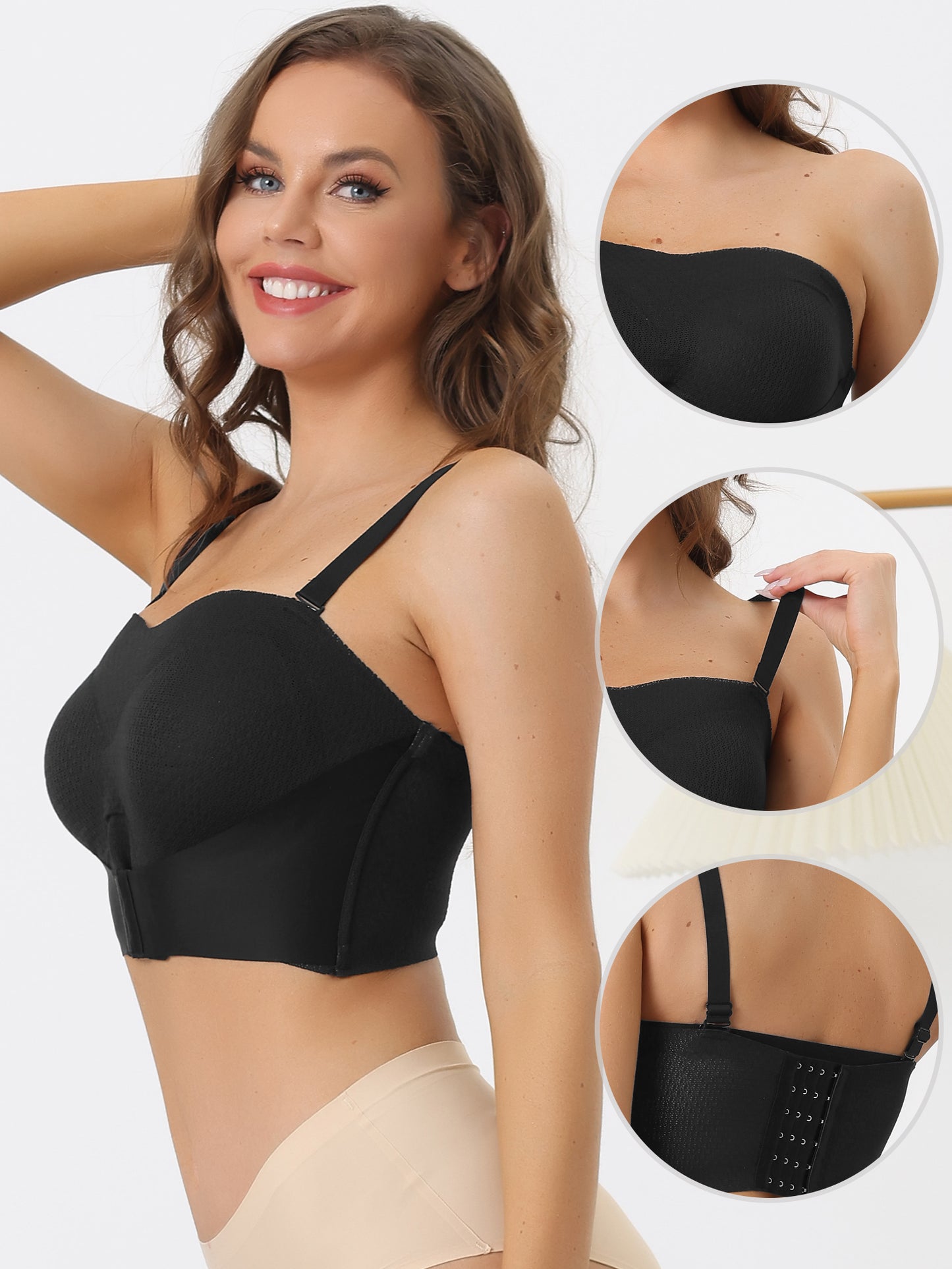 Women's Wirefree Breathable Push-up Front Bucking Support Strapless Bra