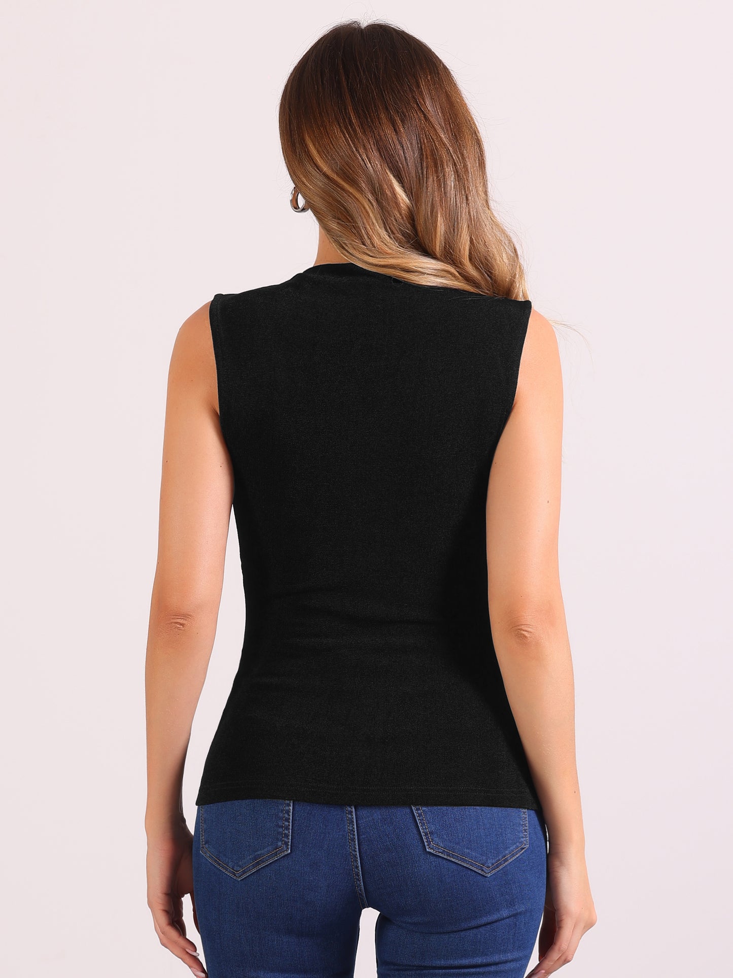 Women's Turtle Mock Neck Casual Slim Fit Sleeveless Ruched Tank Top