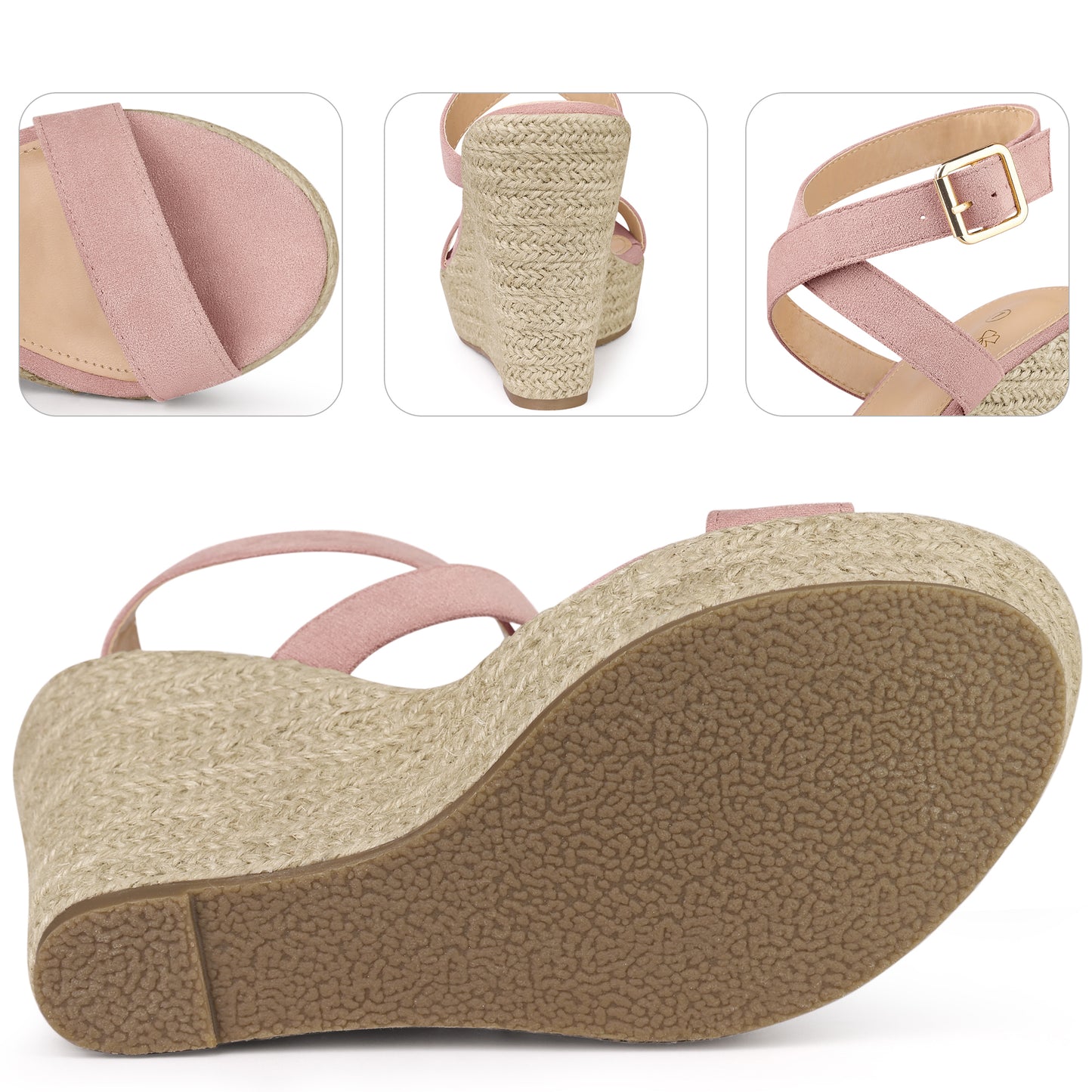 Sandalias de cuña con tacón de alpargata entrecruzada y punta abierta con plataforma para mujer