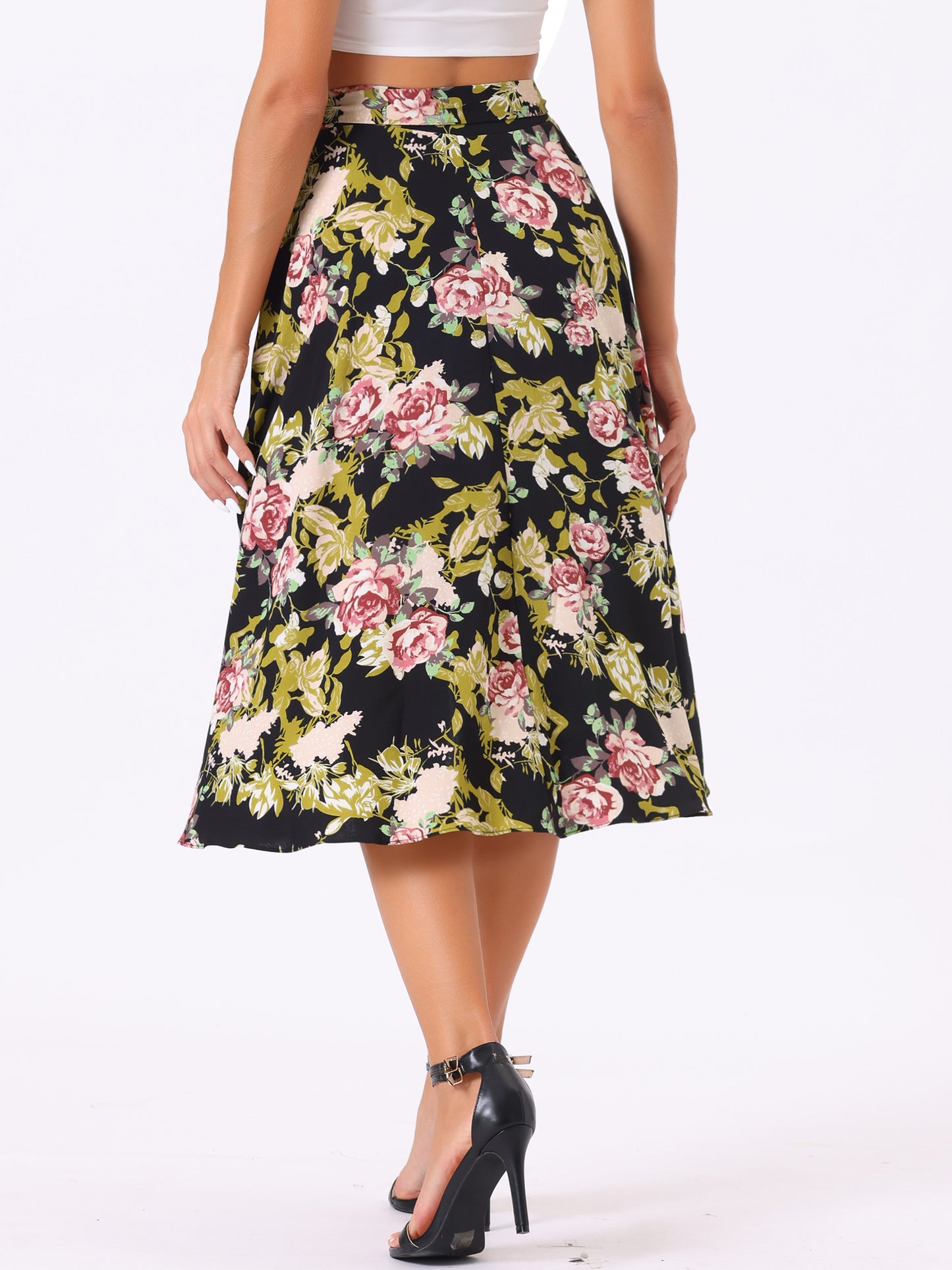 Falda midi cruzada con estampado floral bohemio de playa tropical para mujer