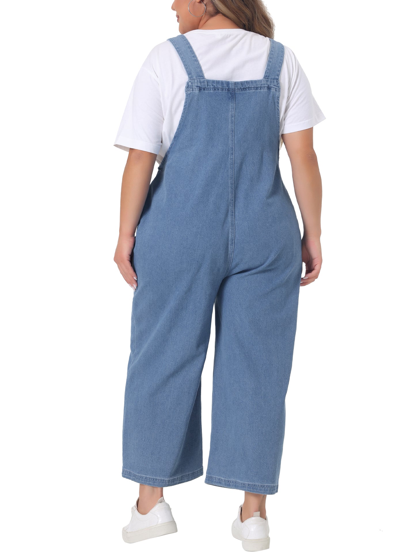 Women Plus Size Denim Bib Overalls Classic Adjustable Straps Pockets Jumpsuit Jeans Pants
