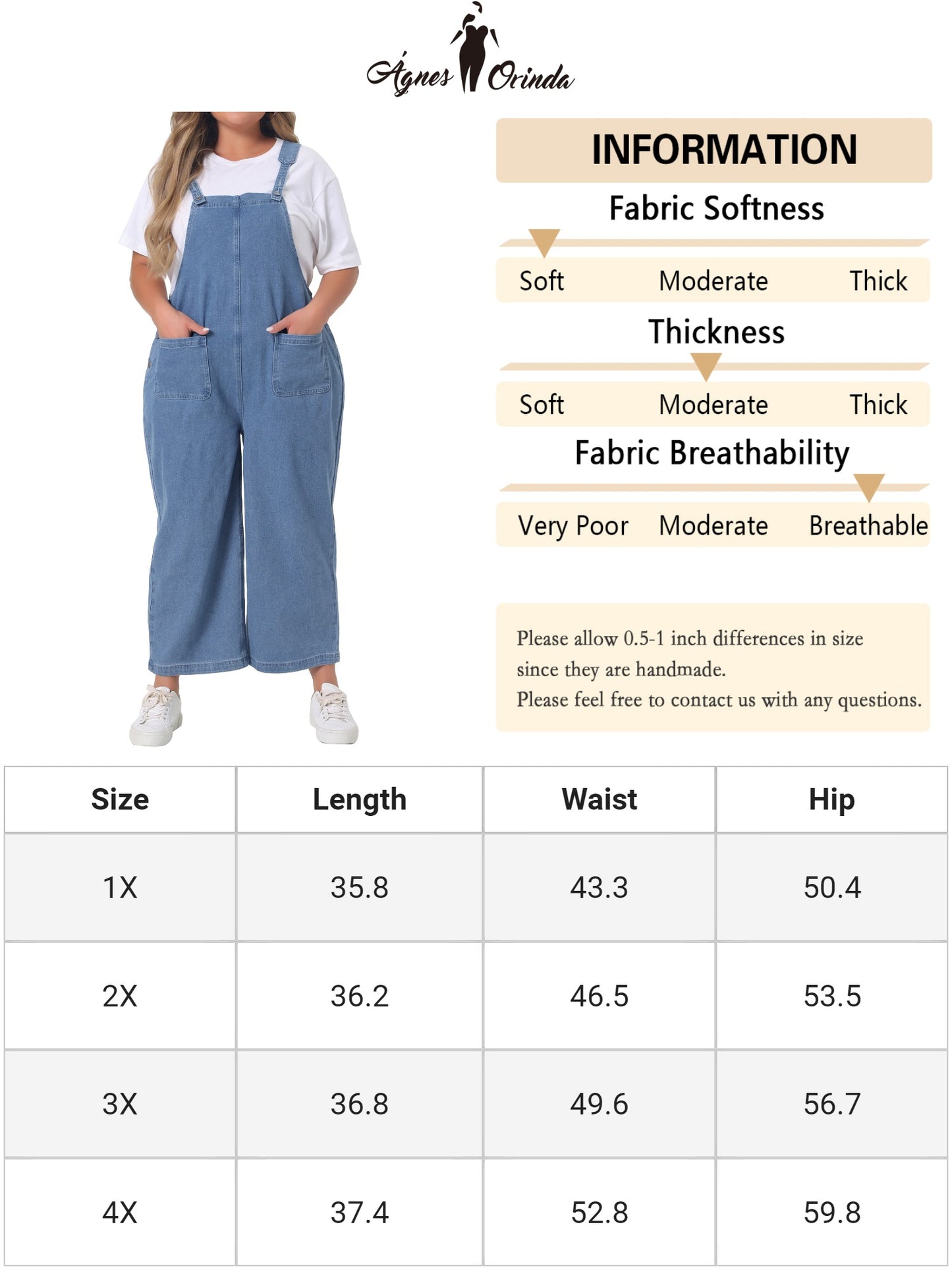 Women Plus Size Denim Bib Overalls Classic Adjustable Straps Pockets Jumpsuit Jeans Pants