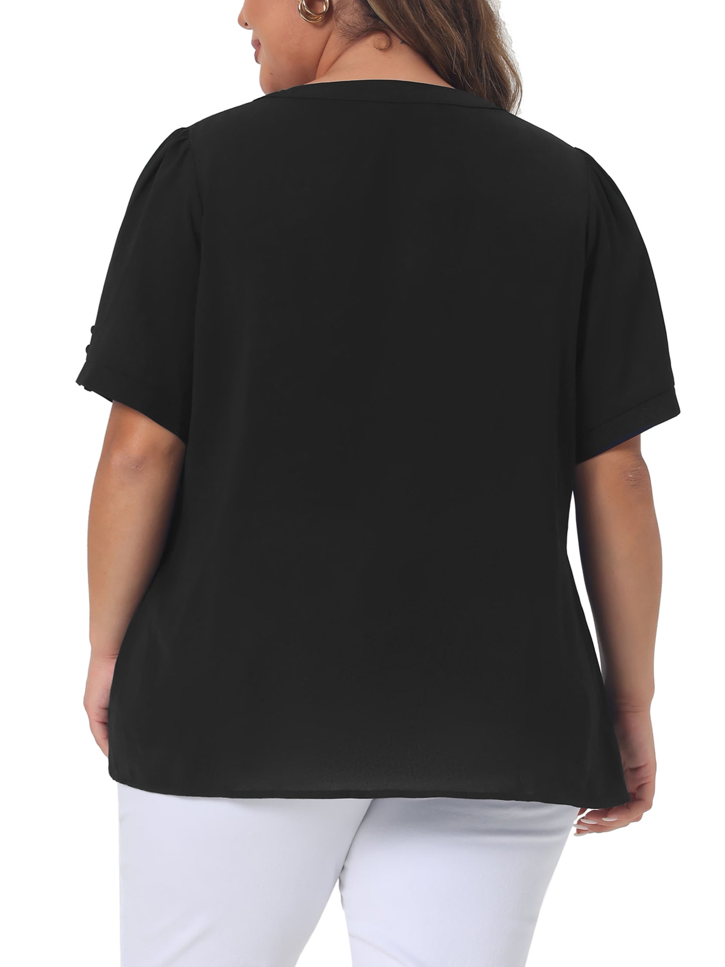 Women Plus Size Button Down Shirt Ruched V Neck Short Sleeve Office Top